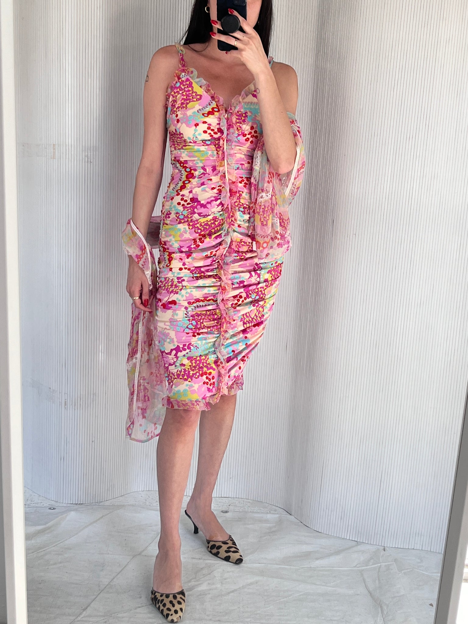 2000s Emanuel Ungaro floral dress and scarf set