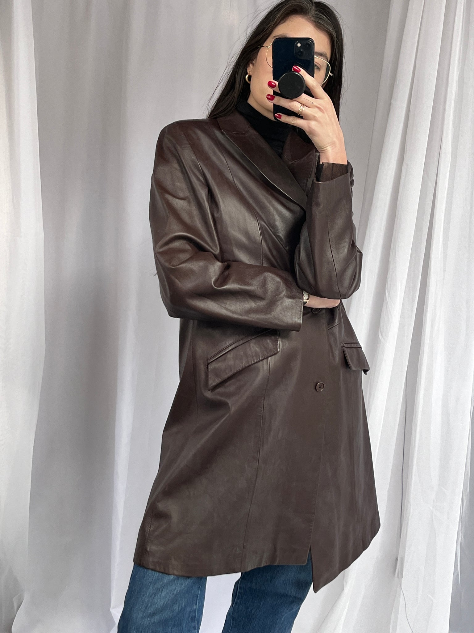 90S LEATHER COAT - CHOCOLATE