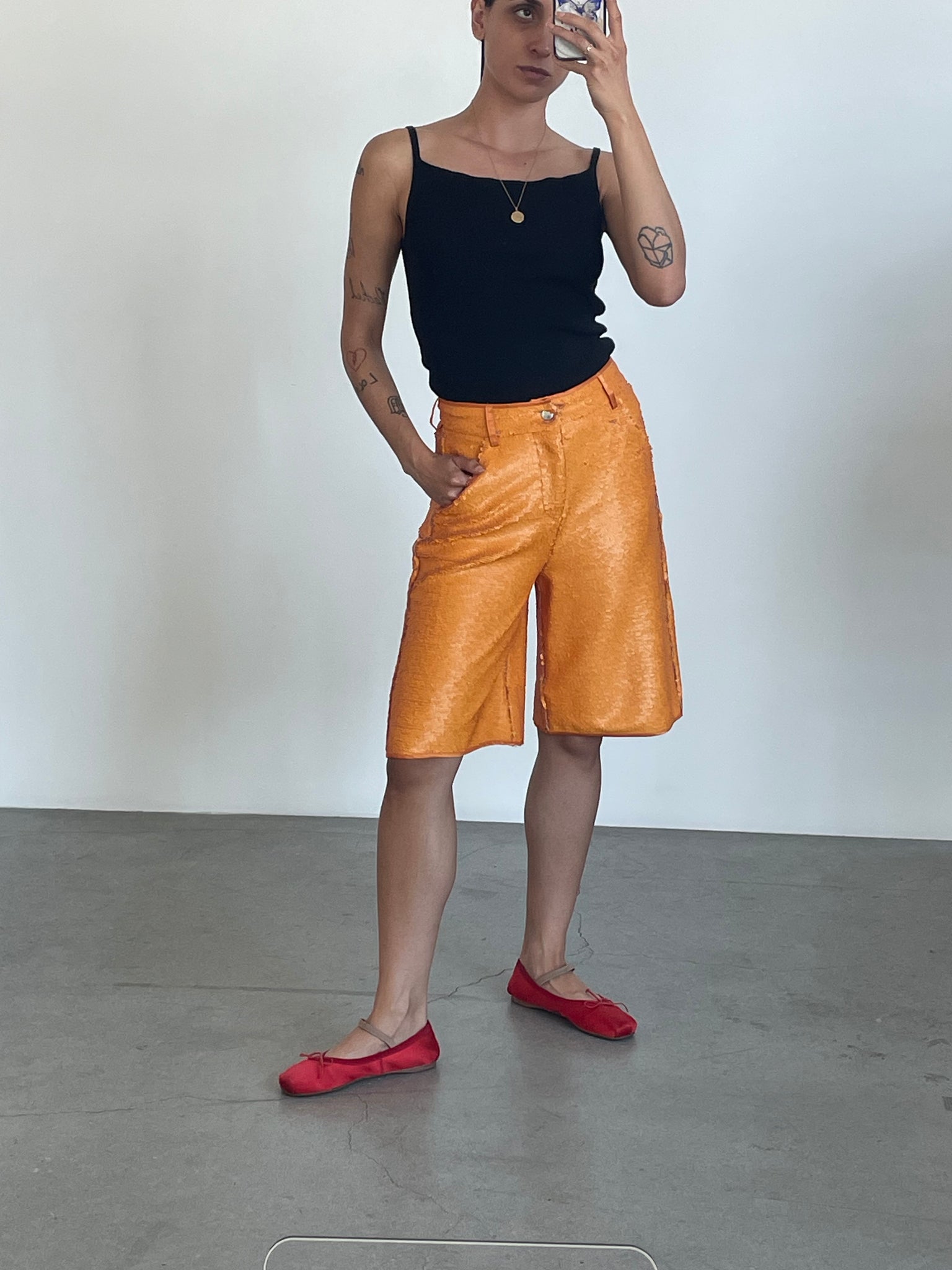 SM matte sequin orange long short