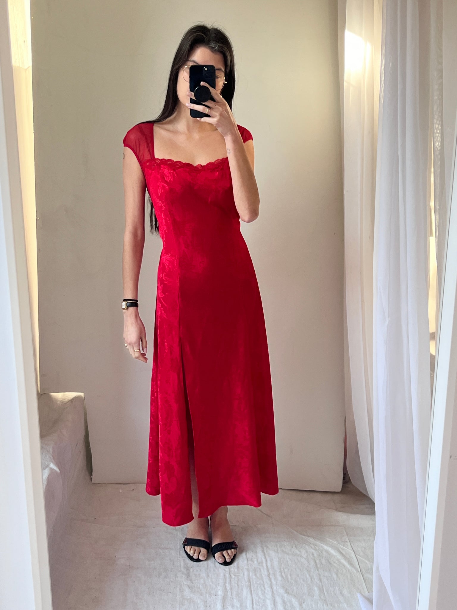 1980s Red Victoria’s Secret Slip Dress with Sheer Back