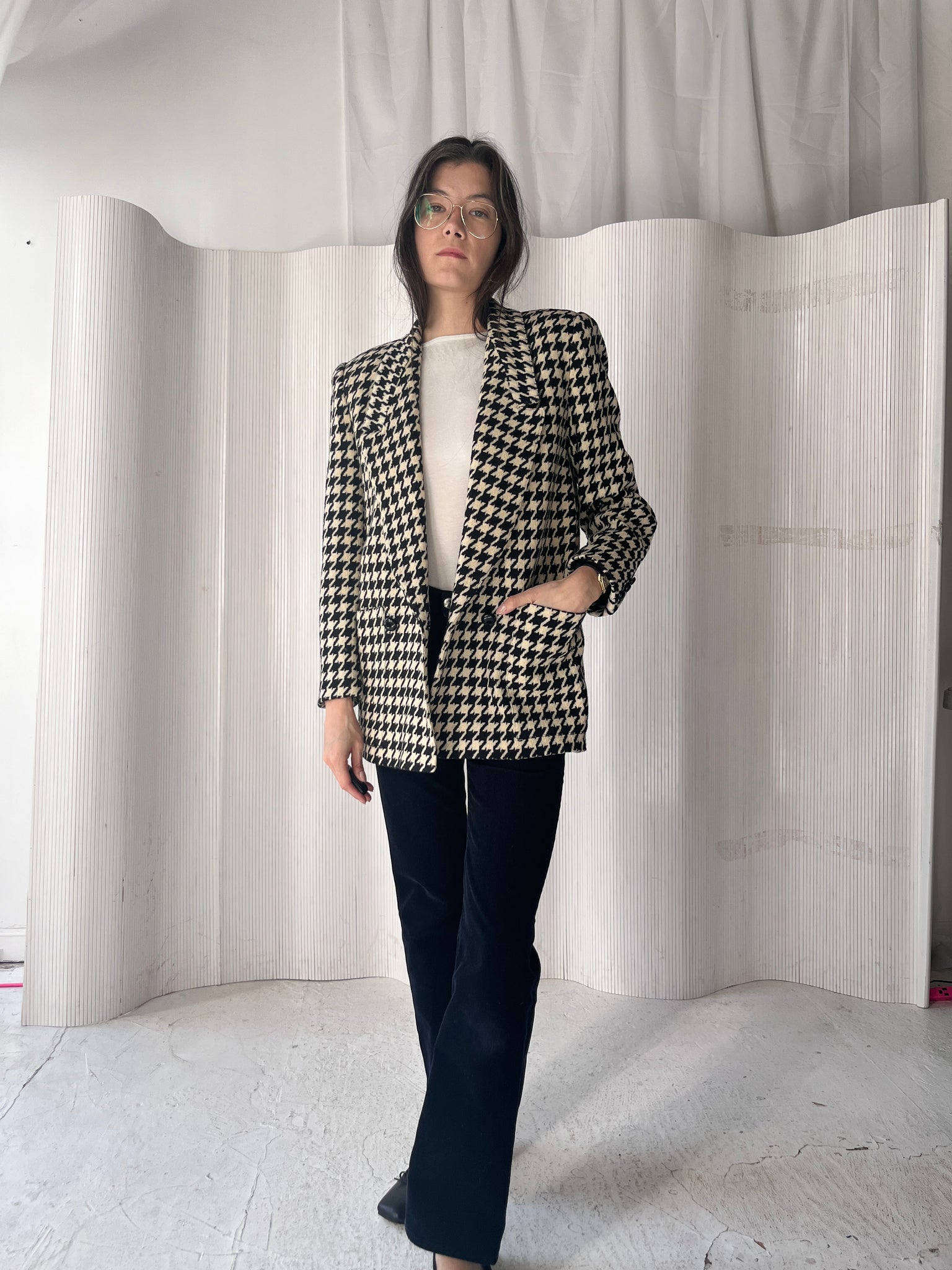 Vintage Wool Houndstooth Blazer