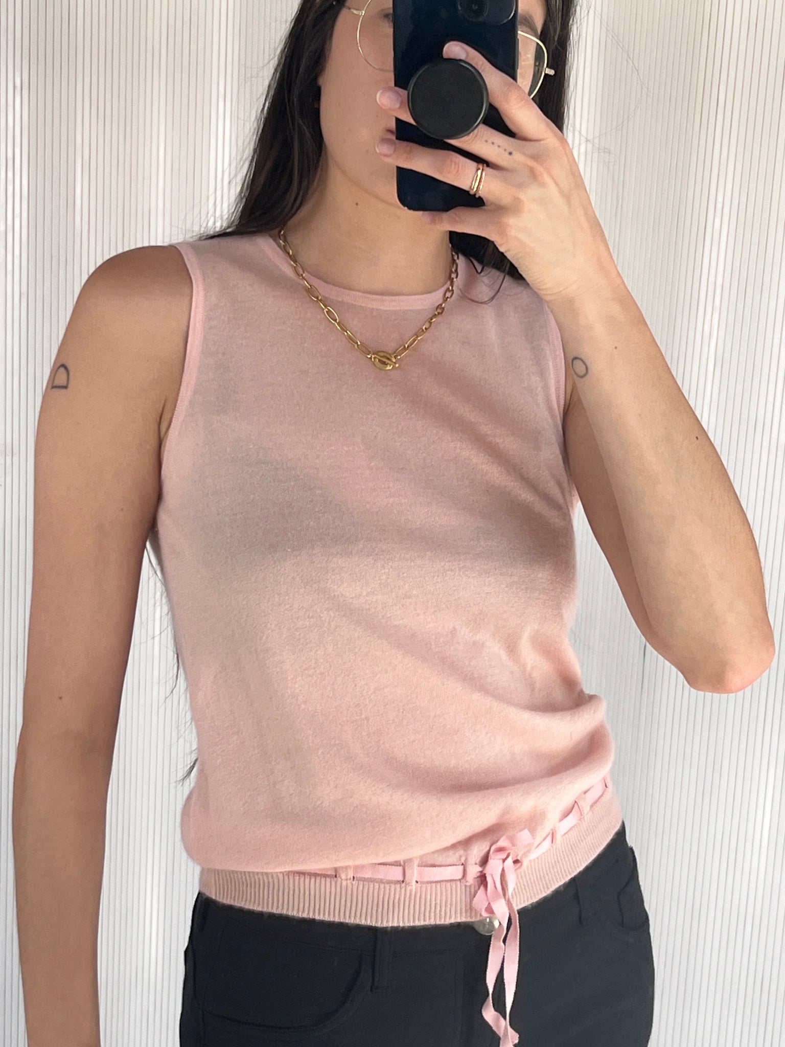 Oscar de la Renta Silk and Cashmere Pink Tank, S