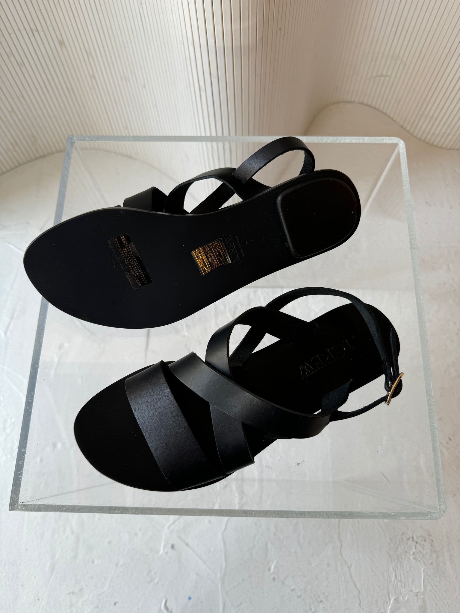 Black leather flat sandal