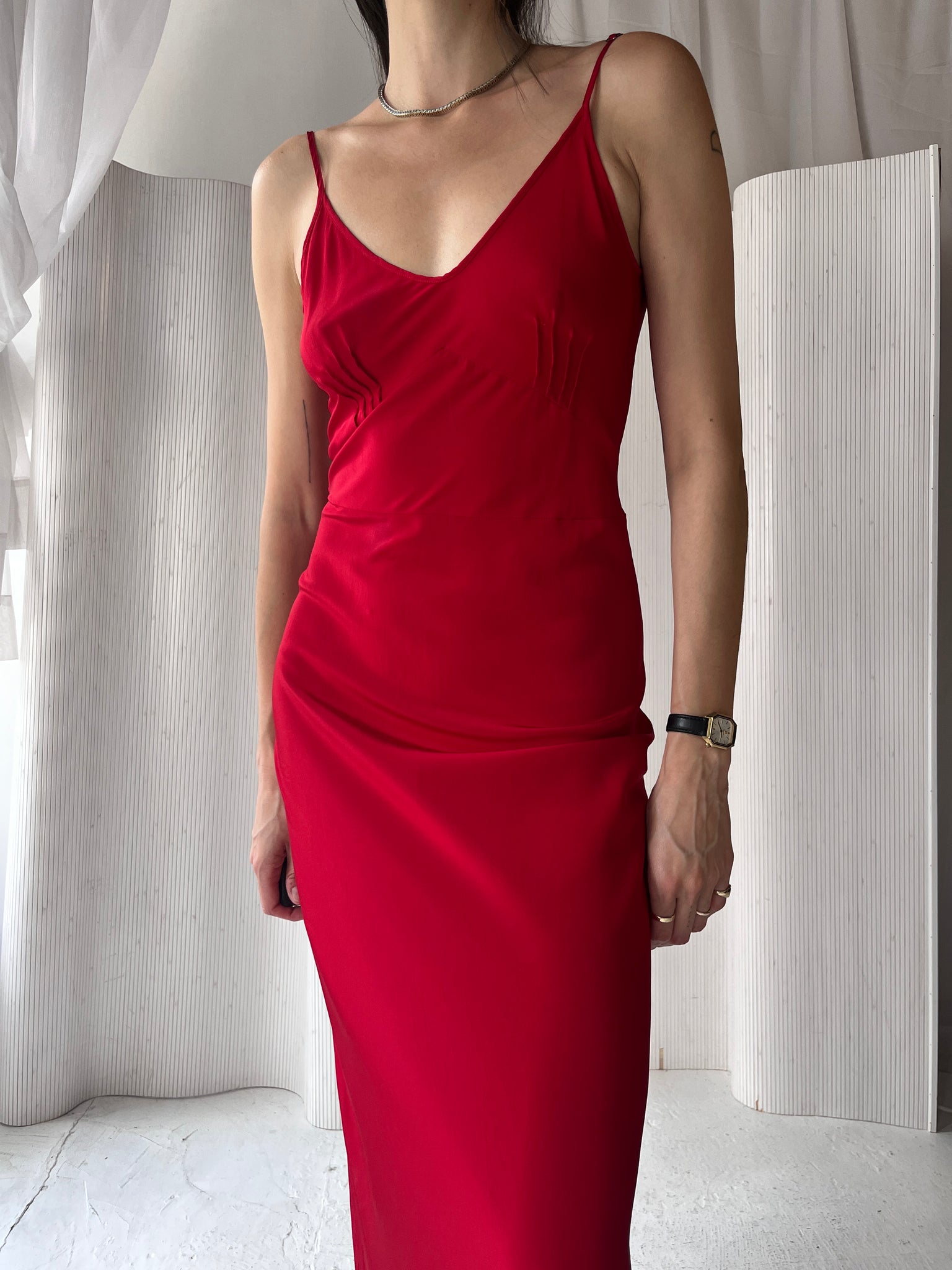 Marle red silk slip dress