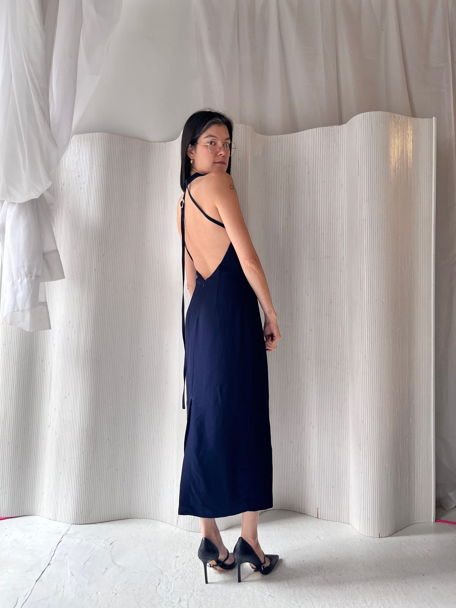 St Agni navy halter maxi dress