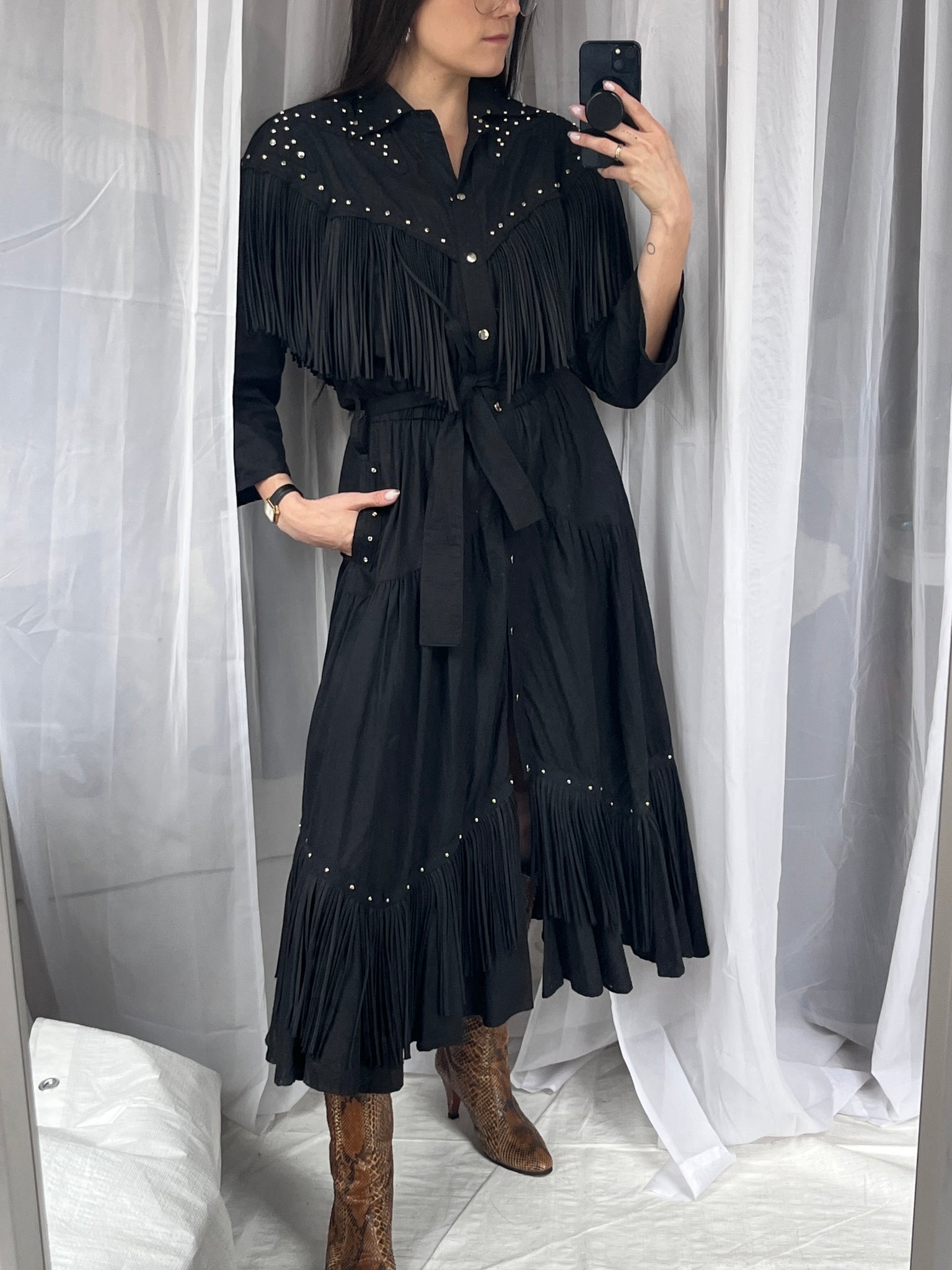 1980s Varda Garfinkel fringed western dress