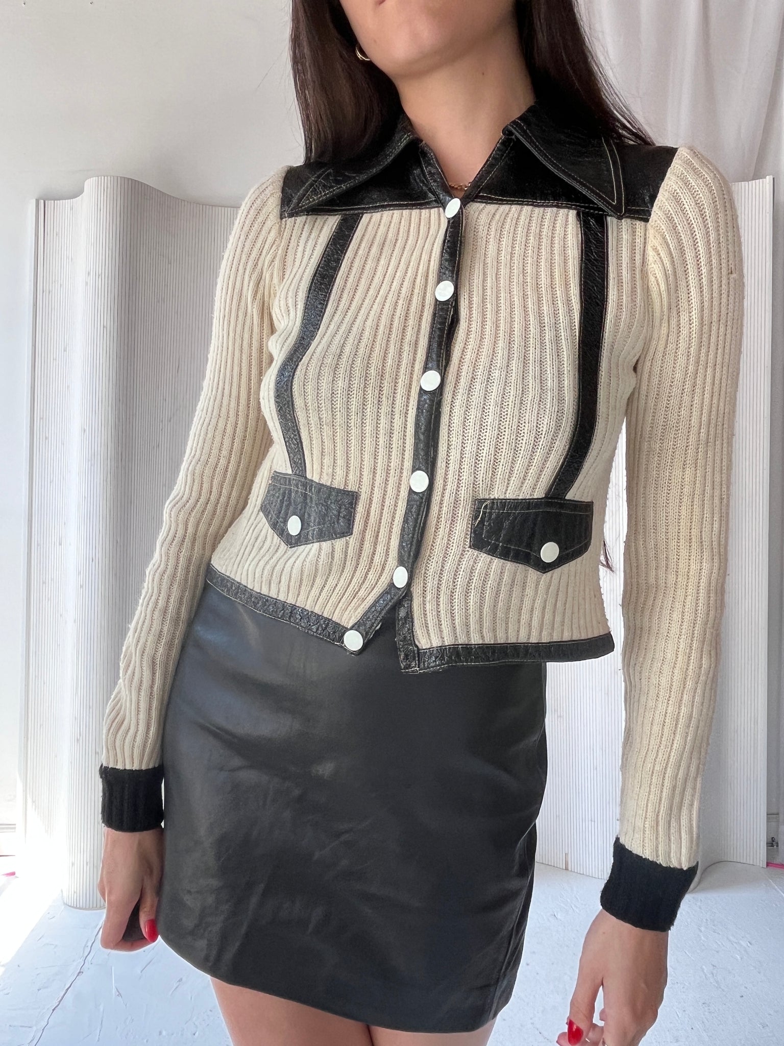 Knit and faux leather top