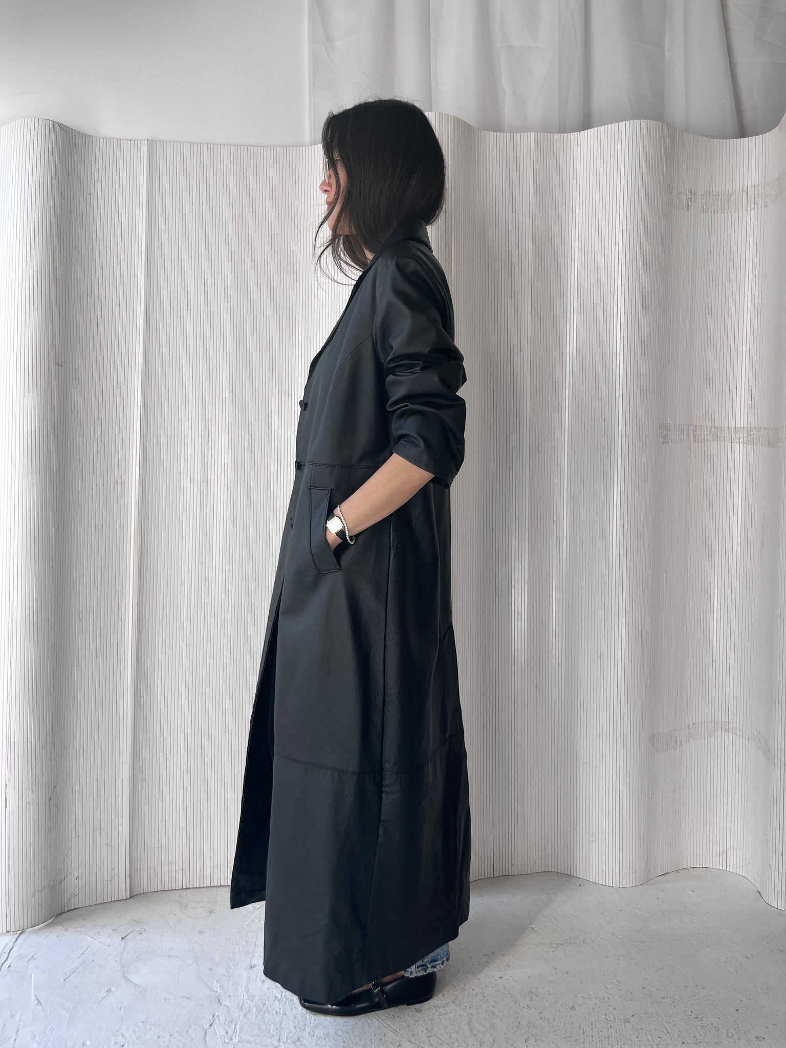 Black leather blazer duster