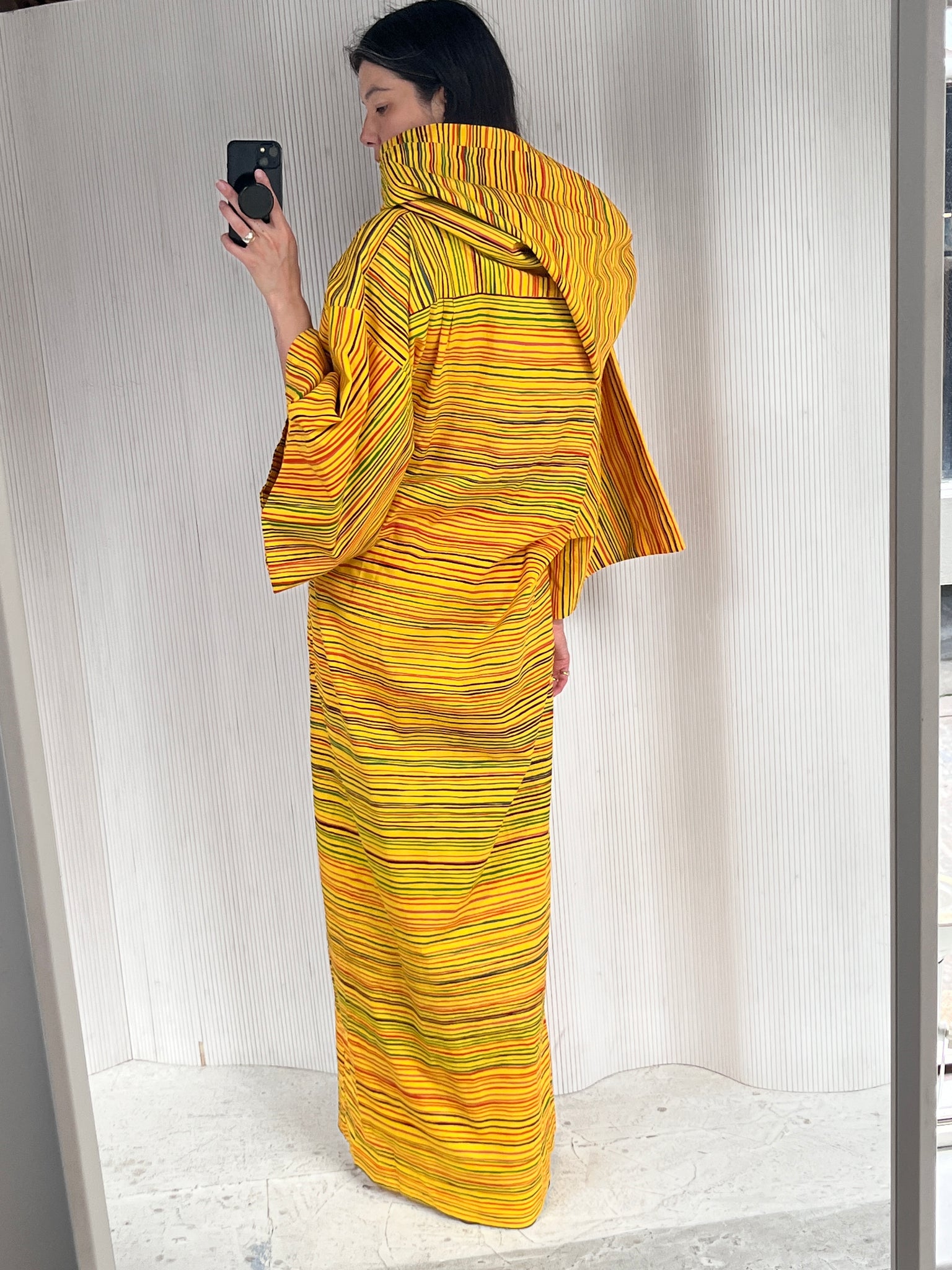 Yellow Hooded Marimekko Robe