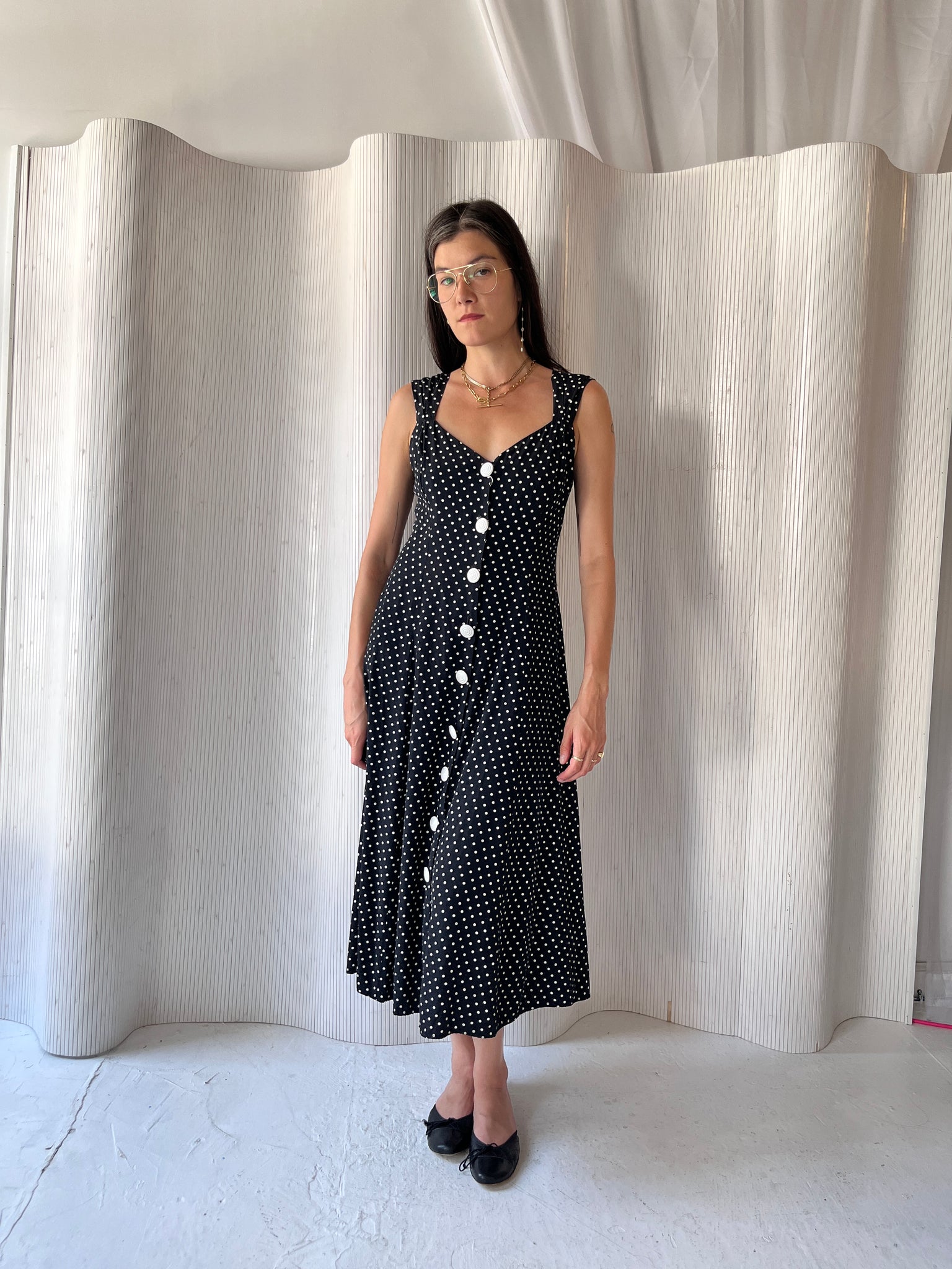 Black polka dot dress with buttons