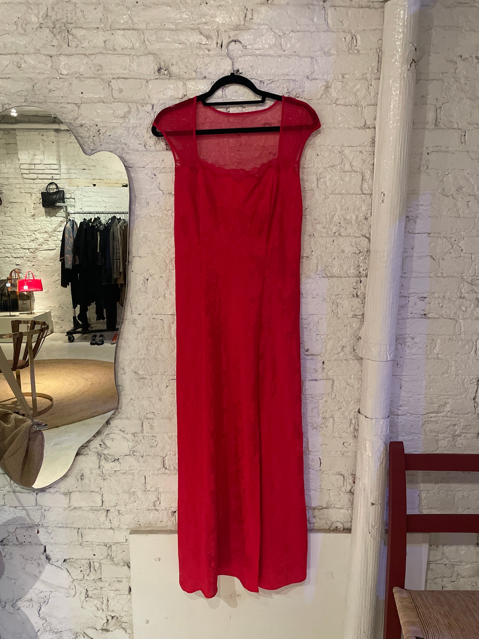 1980s Red Victoria’s Secret Slip Dress with Sheer Back