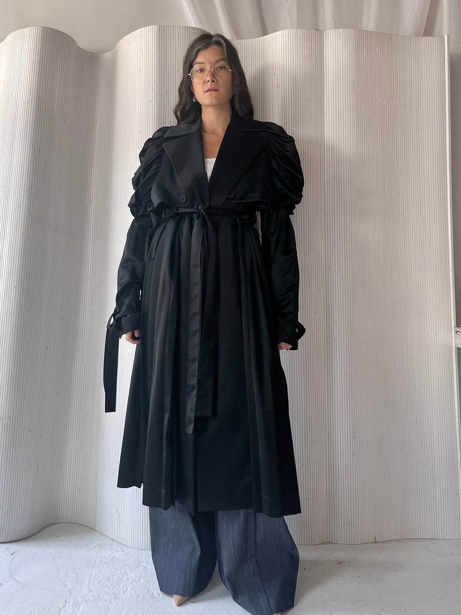 Black satin opera coat