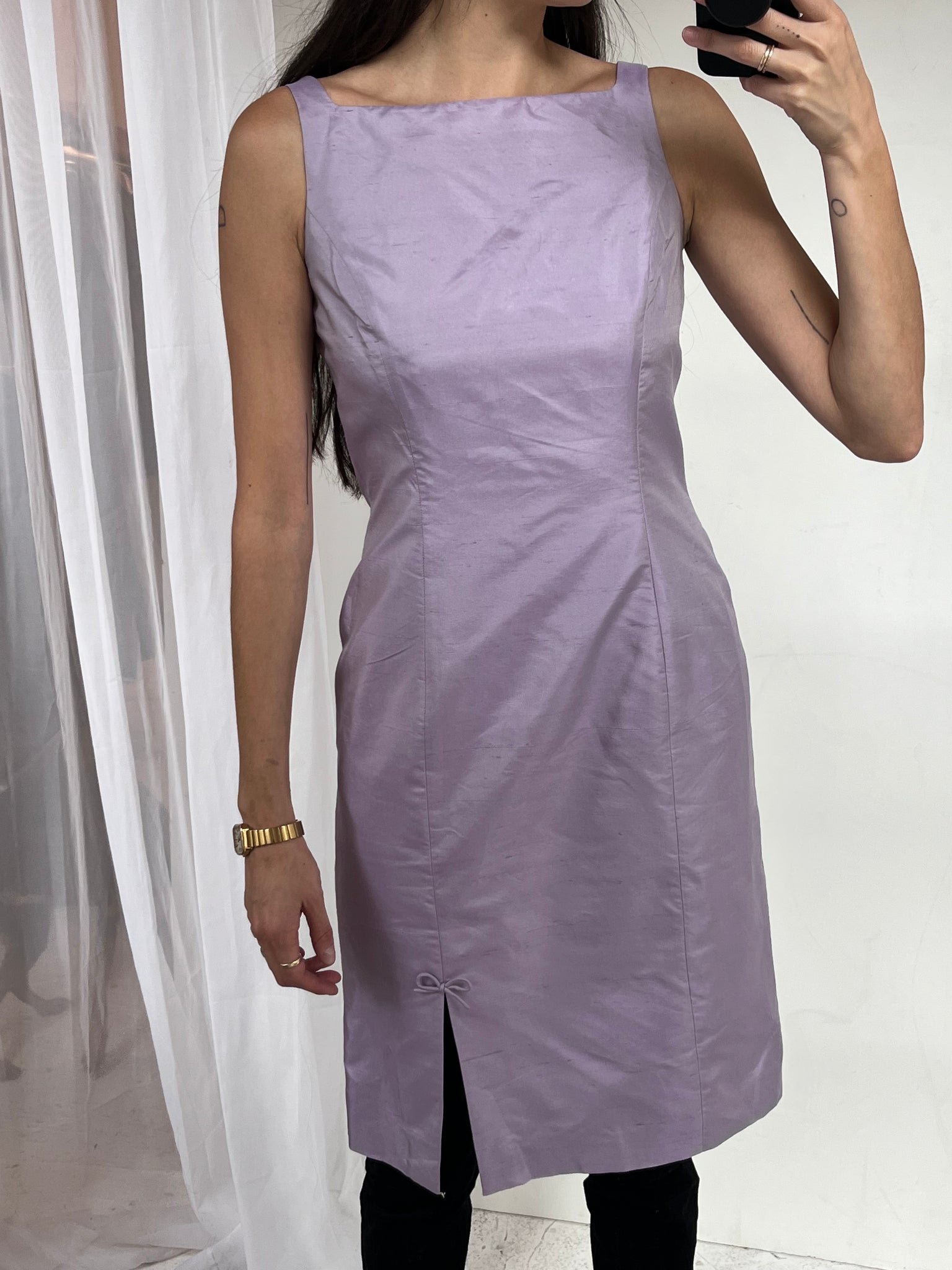 1990s Ann Taylor Icy Lavender Silk Dupioni Cocktail Dress