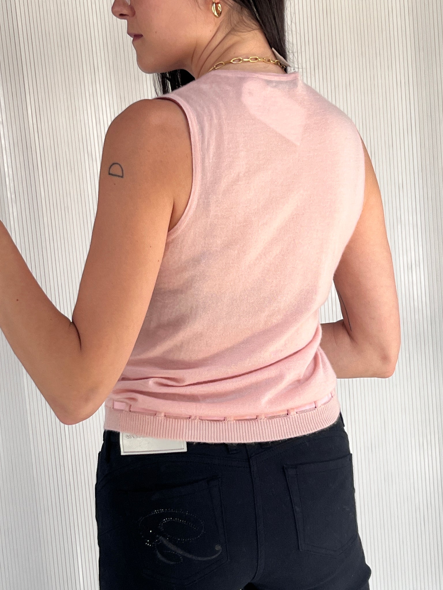 Oscar de la Renta Silk and Cashmere Pink Tank, S