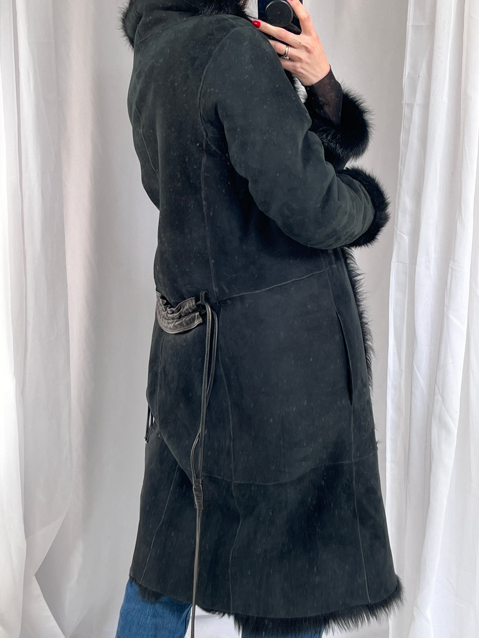 Black Lambskin Wrap Coat