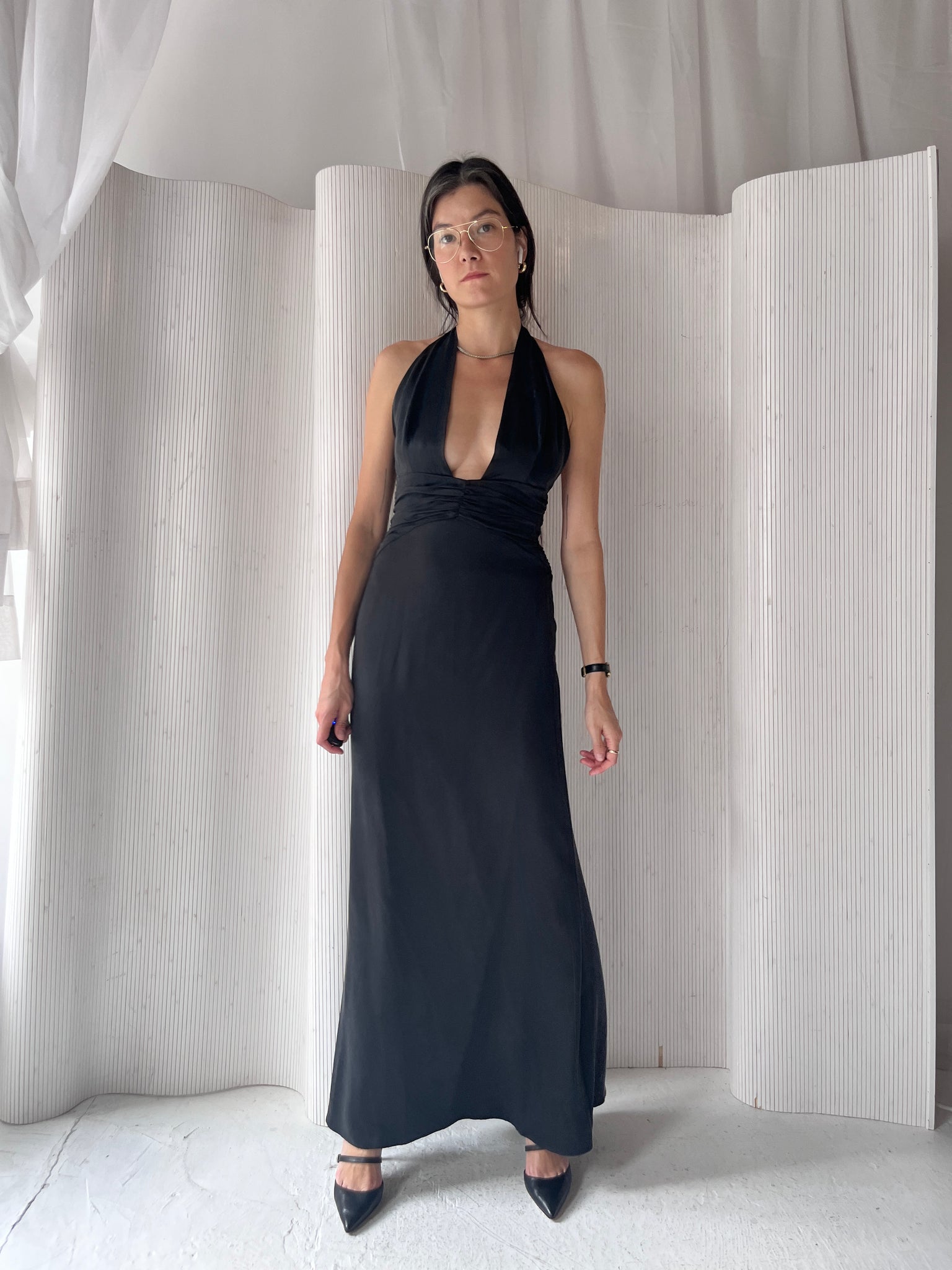 Hyde & Stone black silk halter dress