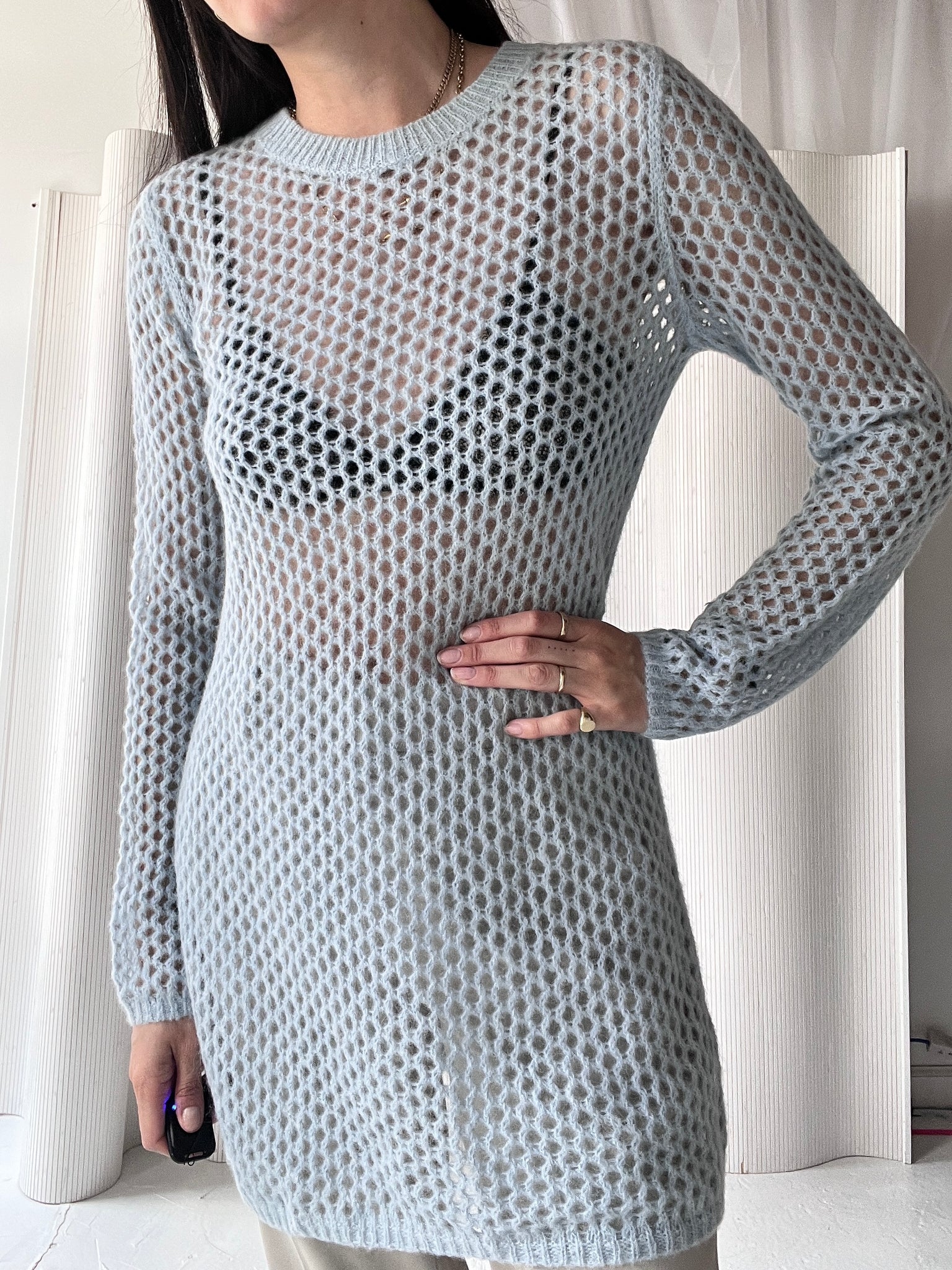 open knit dress with side slit