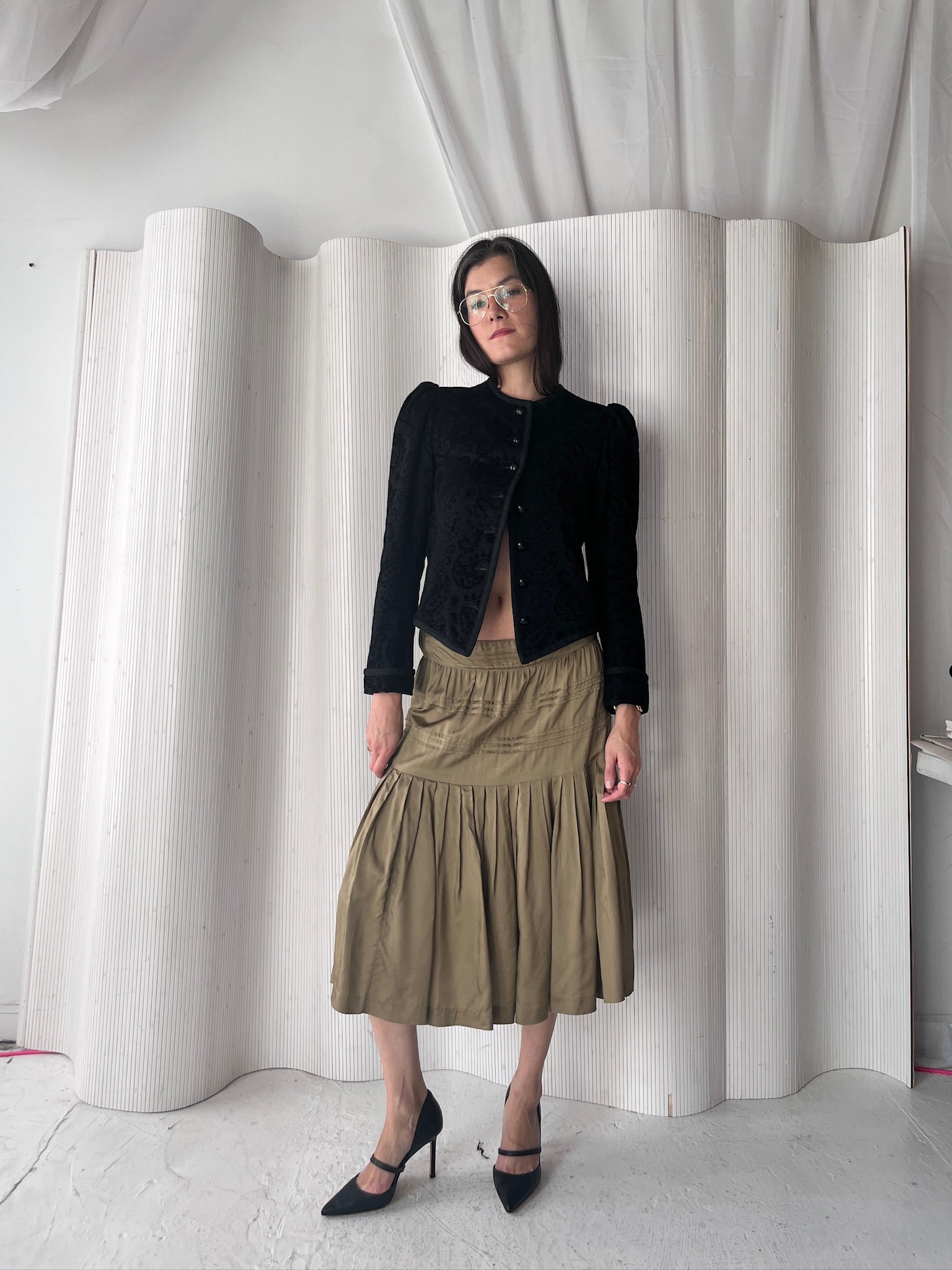 Dries van Noten Sand Pleated Skirt