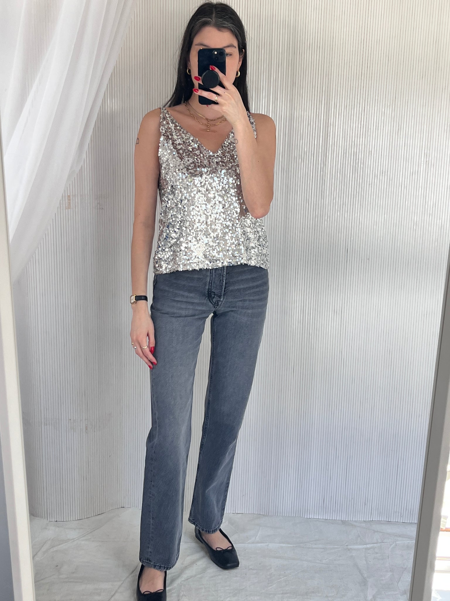 Silver sequin tank