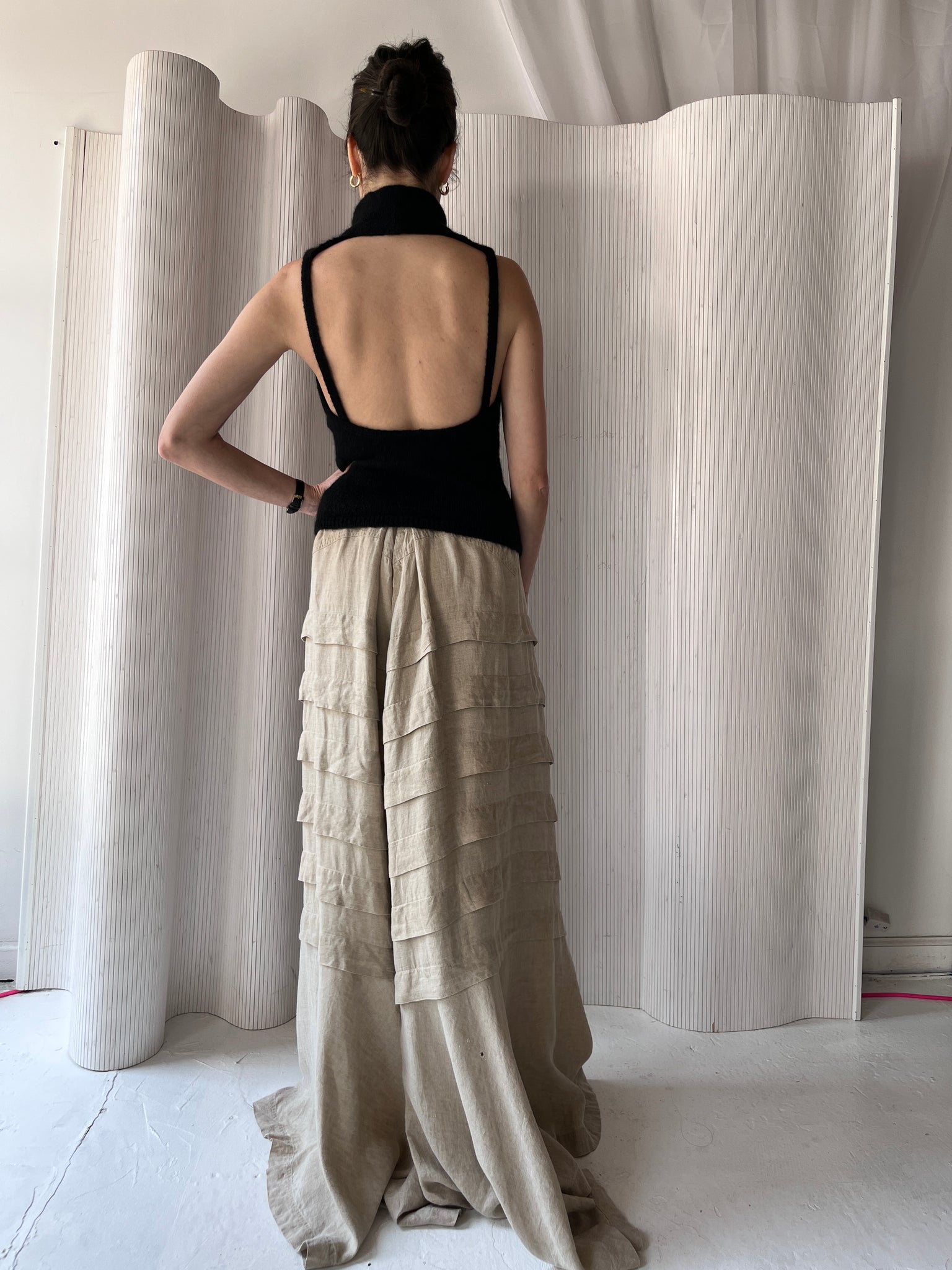 Tiered linen maxi skirt