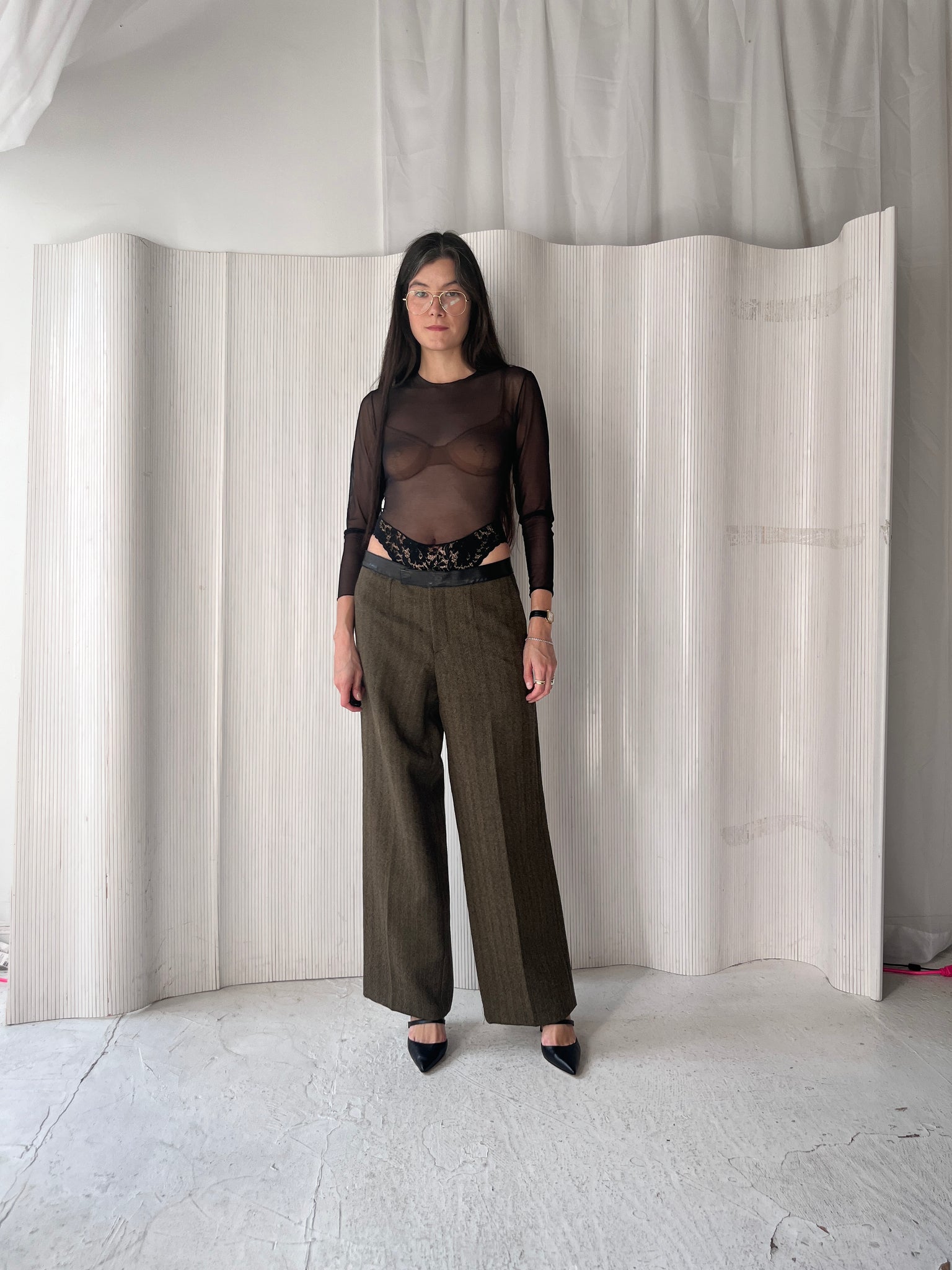 Gucci leather-trim tweed pants