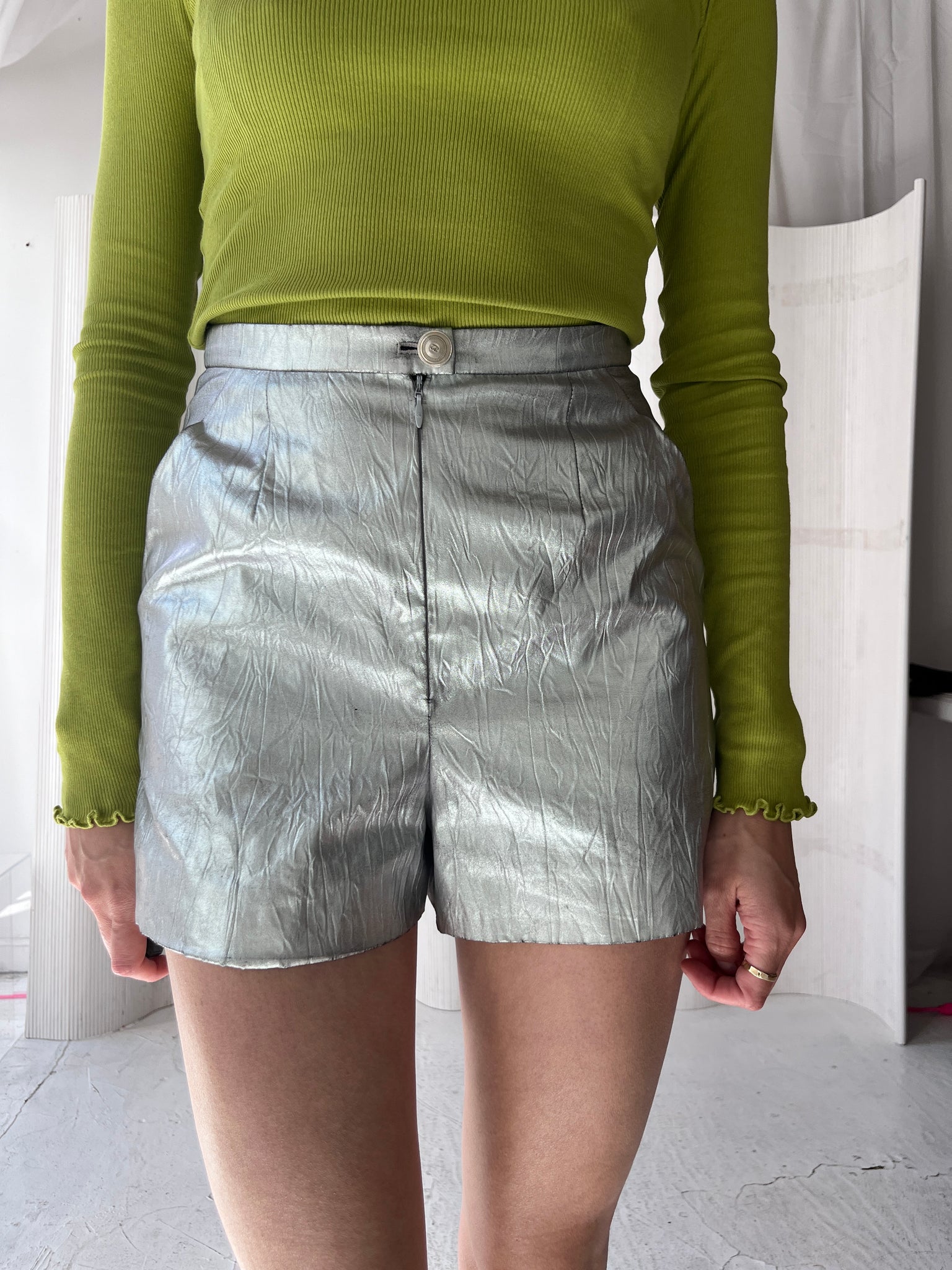 Chanel Silver Metallic  High Waist Shorts