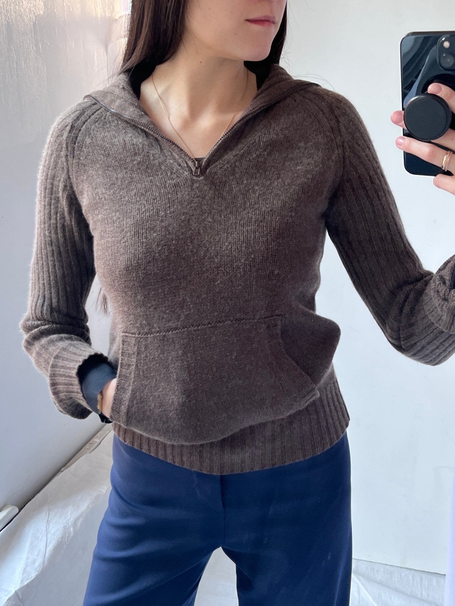 Kangaroo Pocket Ribbed Cashmere Sweater