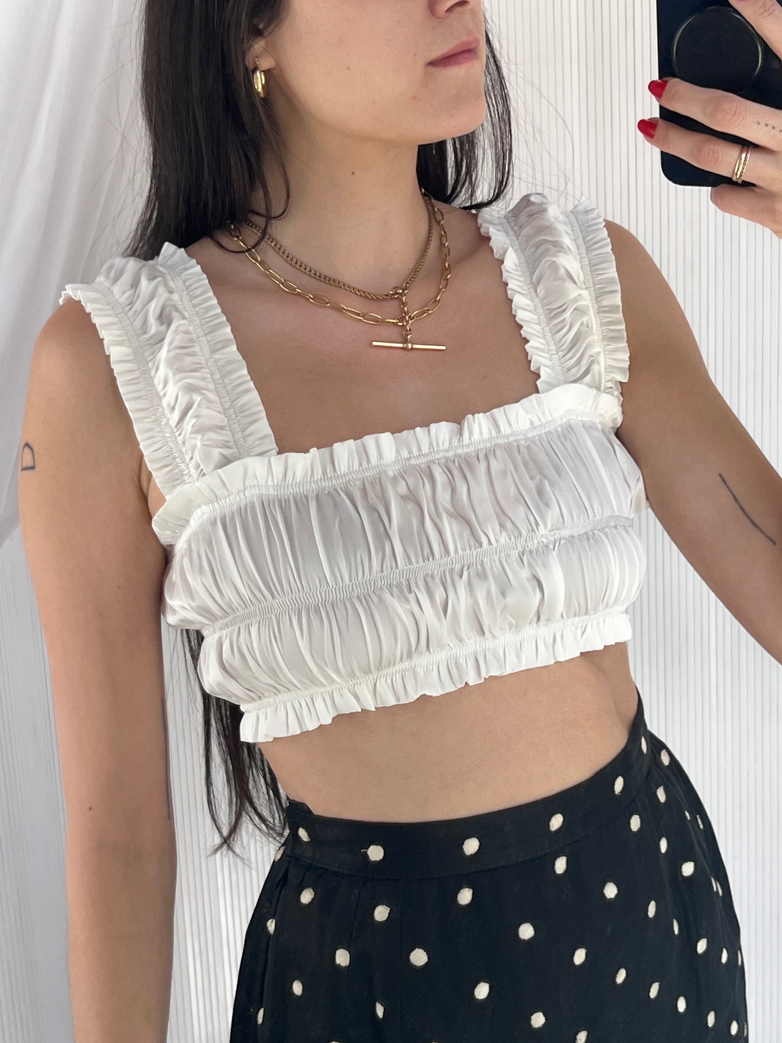 White ruched crop top