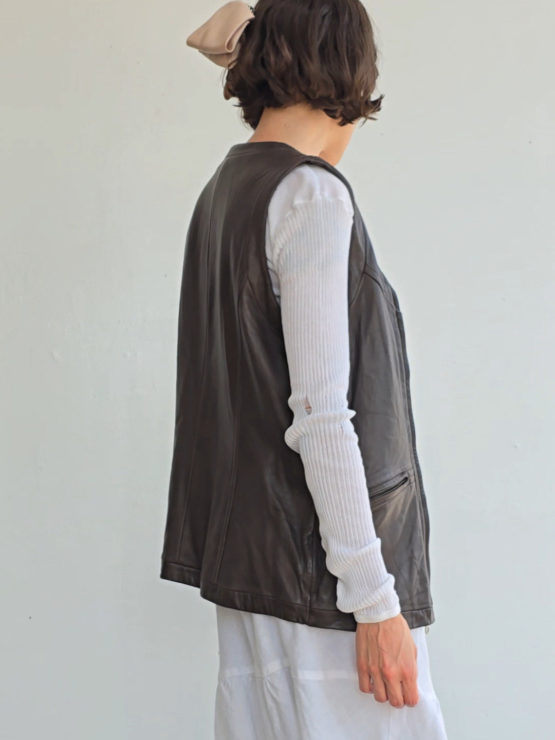 Cocoa Leather Zip Vest