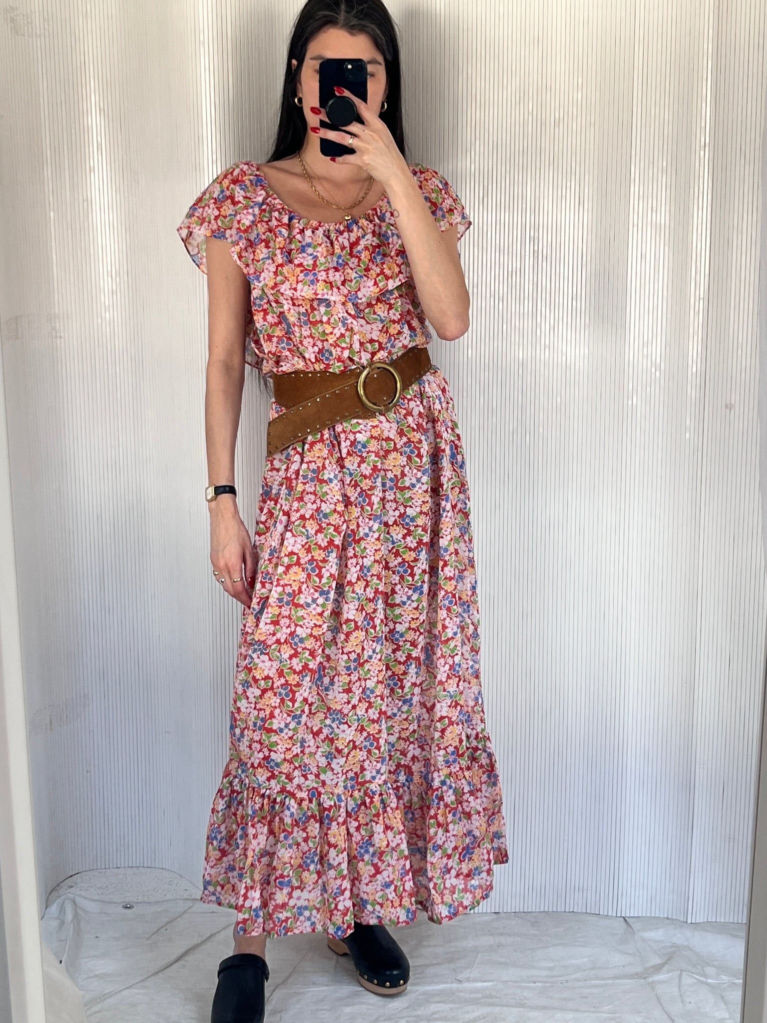 Vintage 1970s sheer gauze floral dress