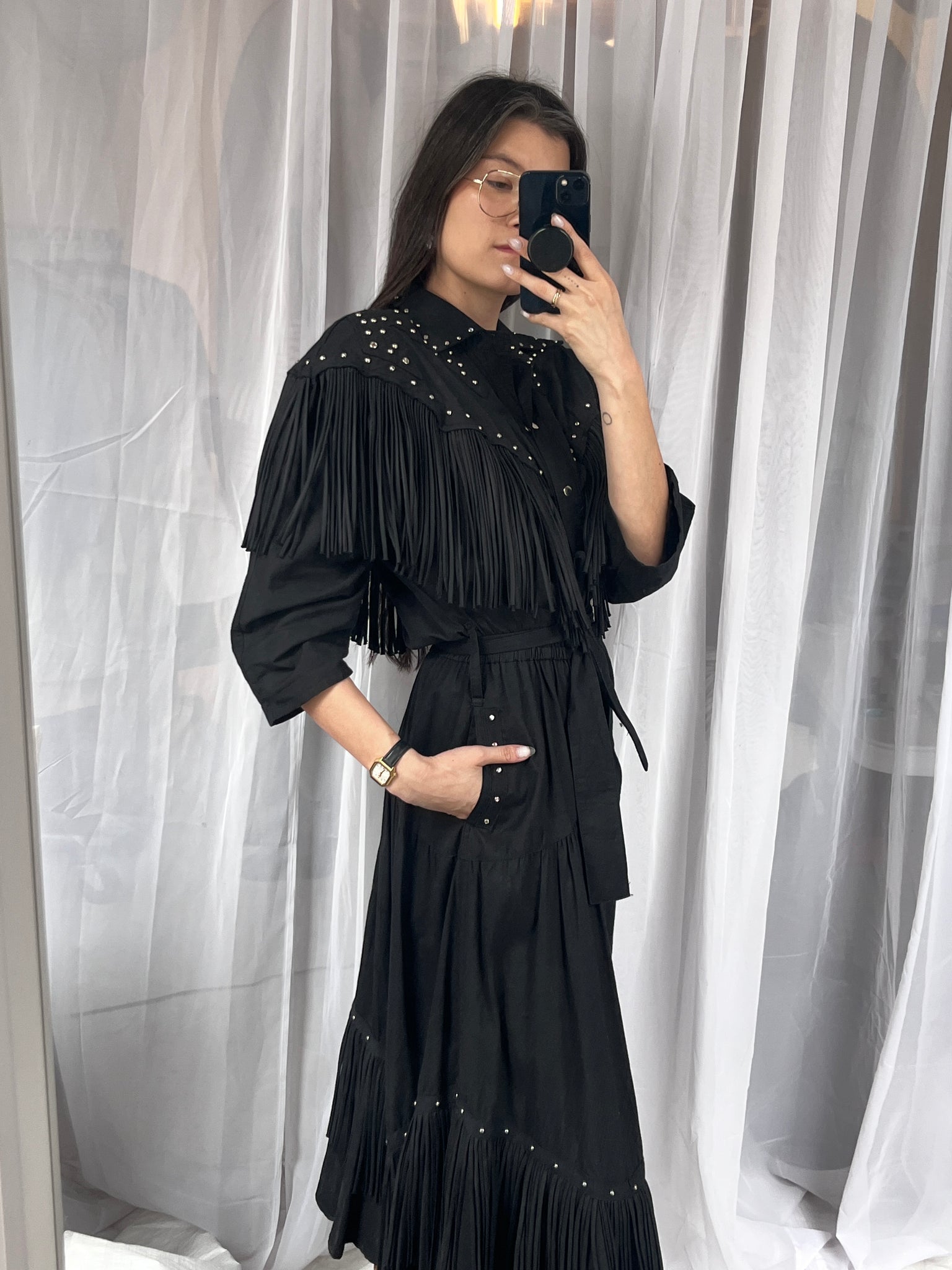 1980s Varda Garfinkel fringed western dress