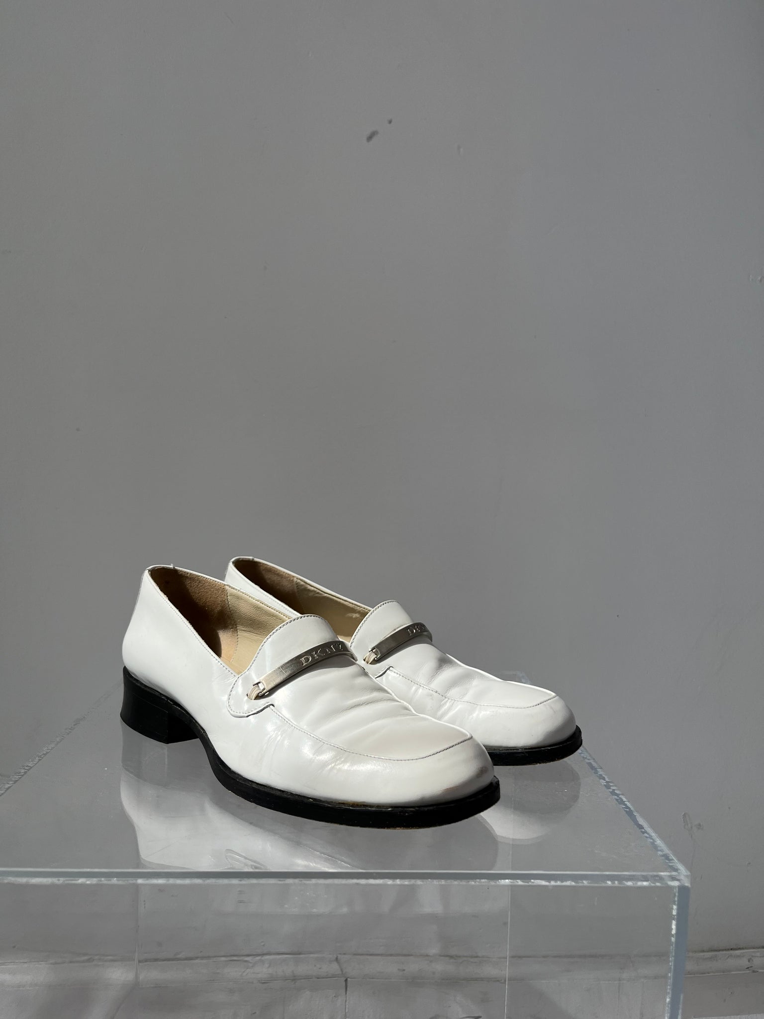1990s DKNY White Patent Leather Loafers
