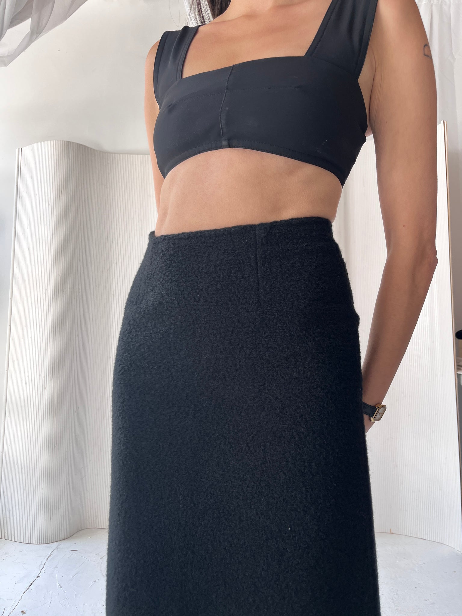 Black Wool Maxi Skirt