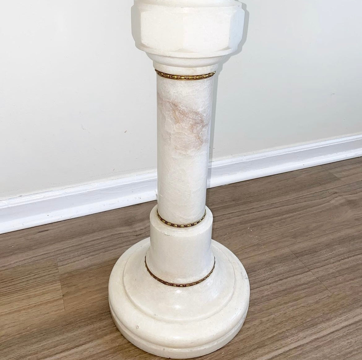 Vintage carved white marble pedestal with gold etching