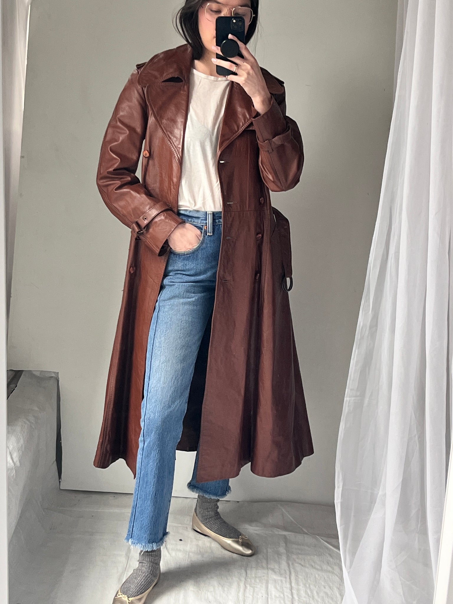 Brown Leather Trench Coat - Made in Uruguay