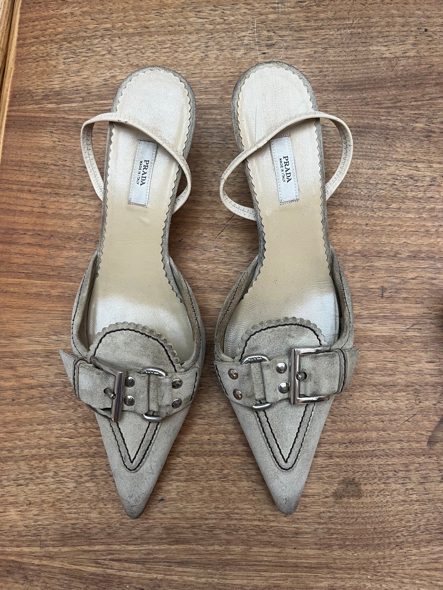 Prada Suede Slingback Kitten Heels