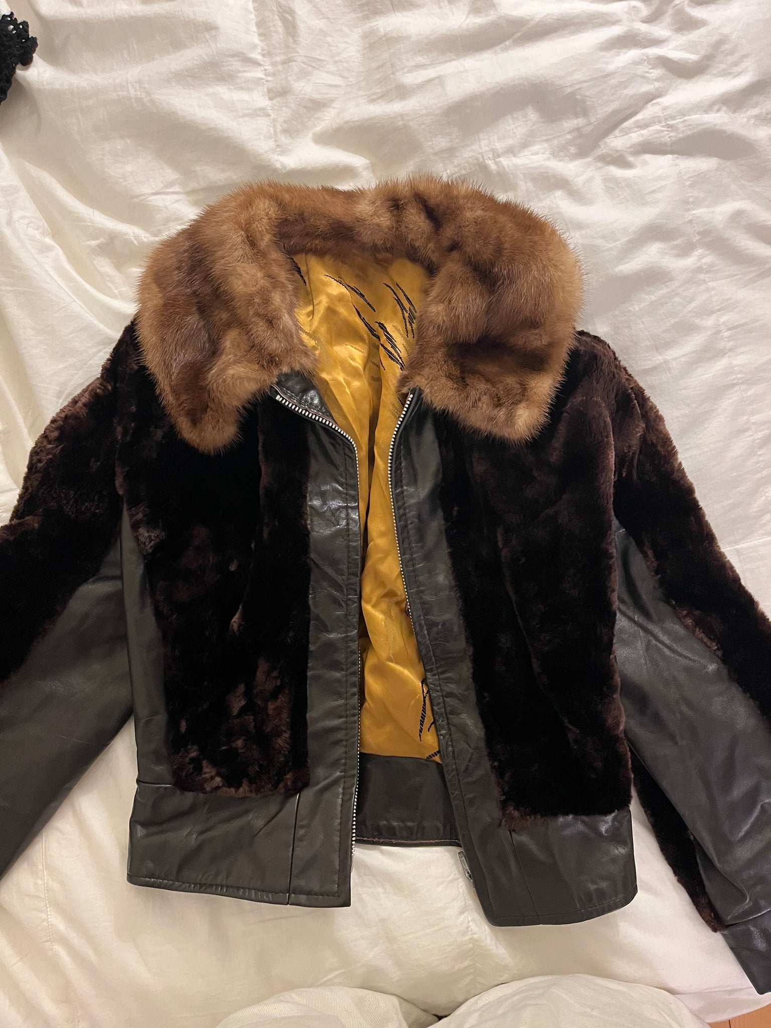 Leather and fur jacket