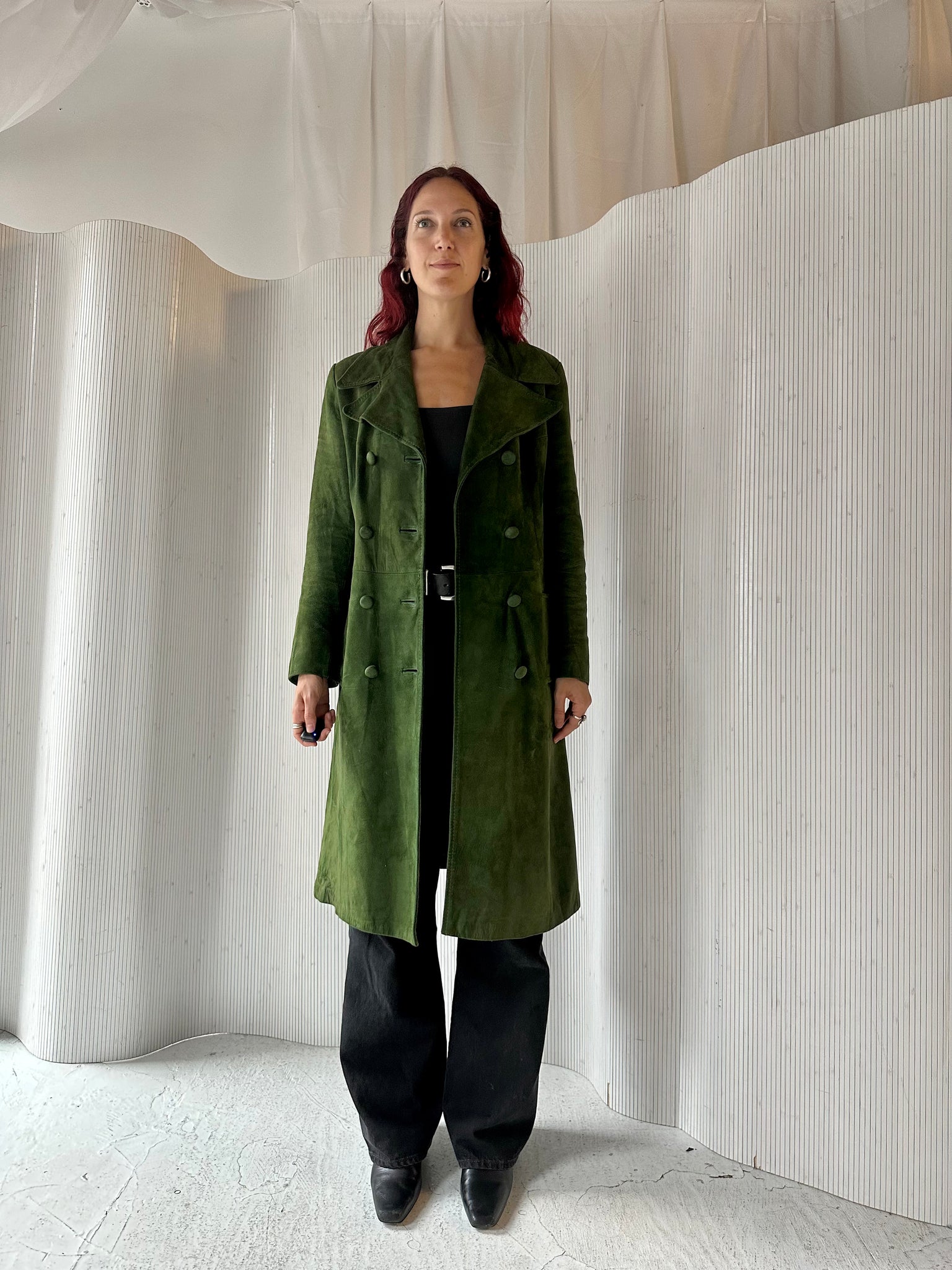 70s Green Suede Leather Trench