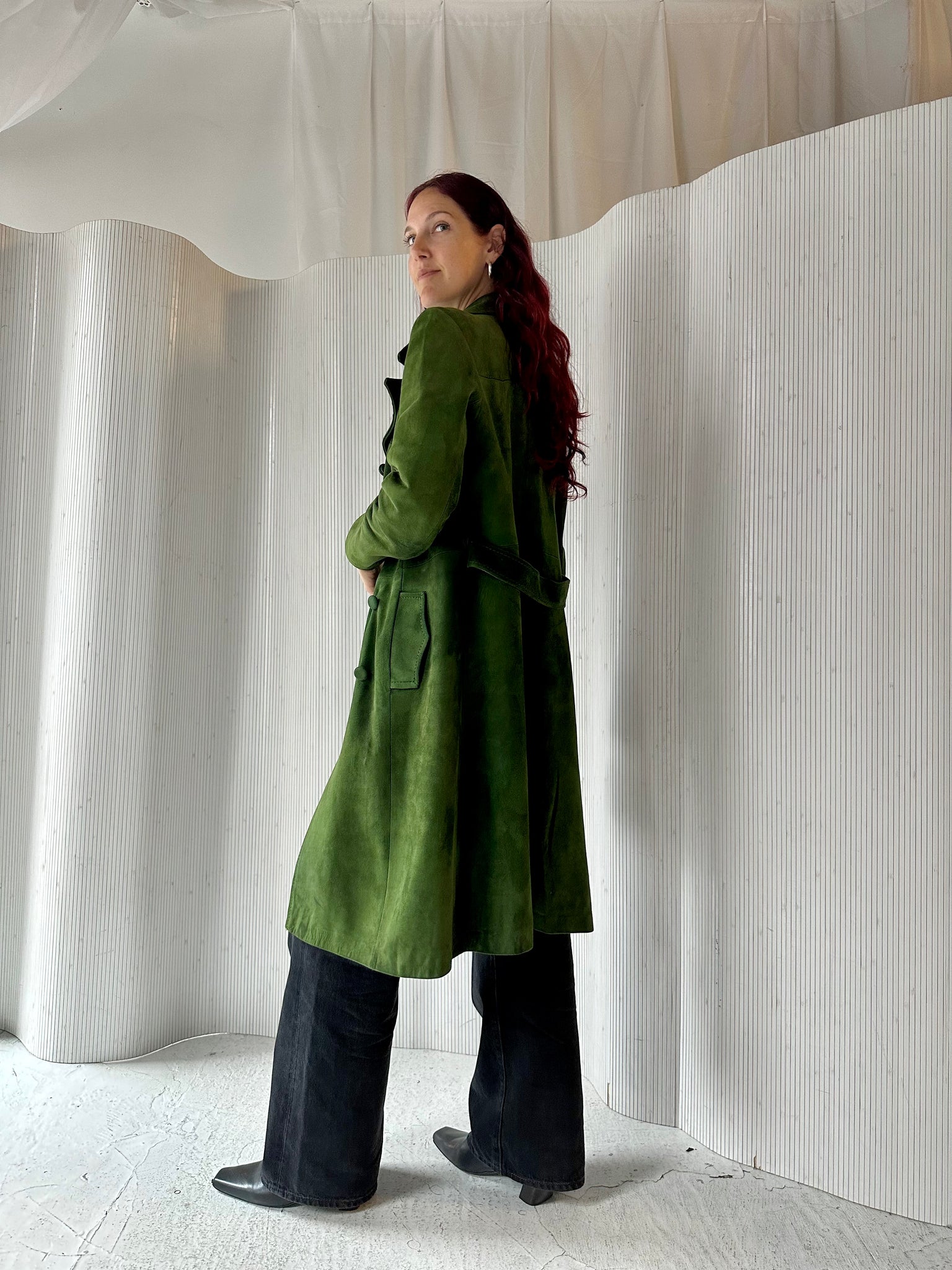 70s Green Suede Leather Trench