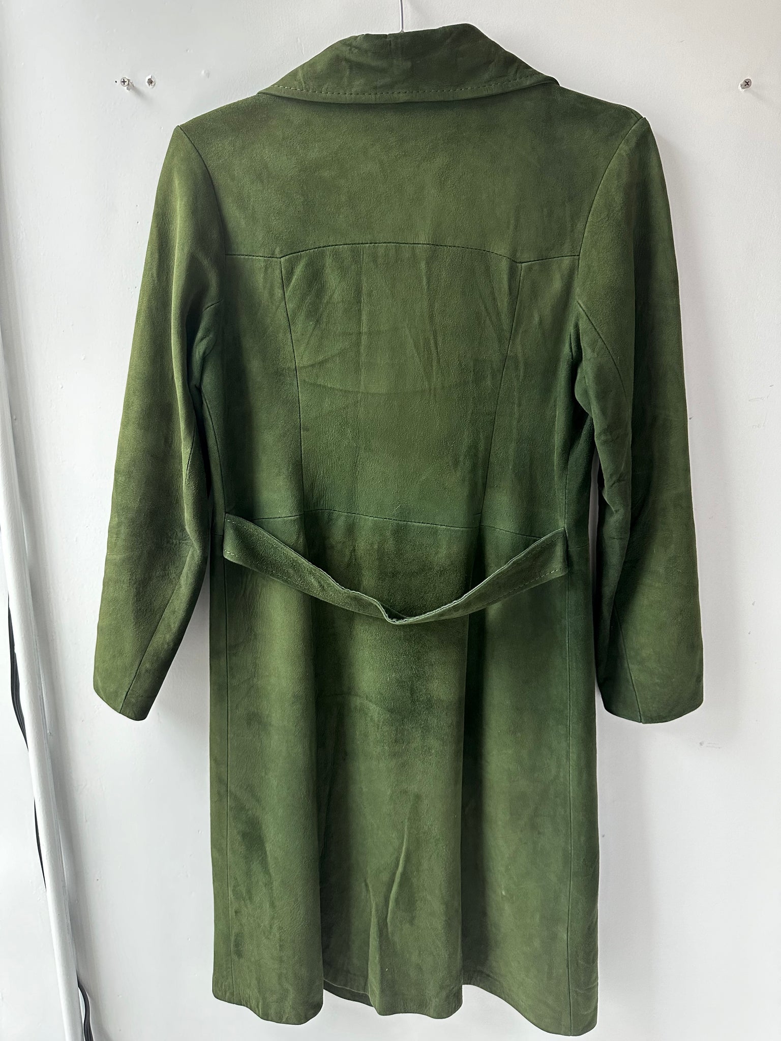 70s Green Suede Leather Trench