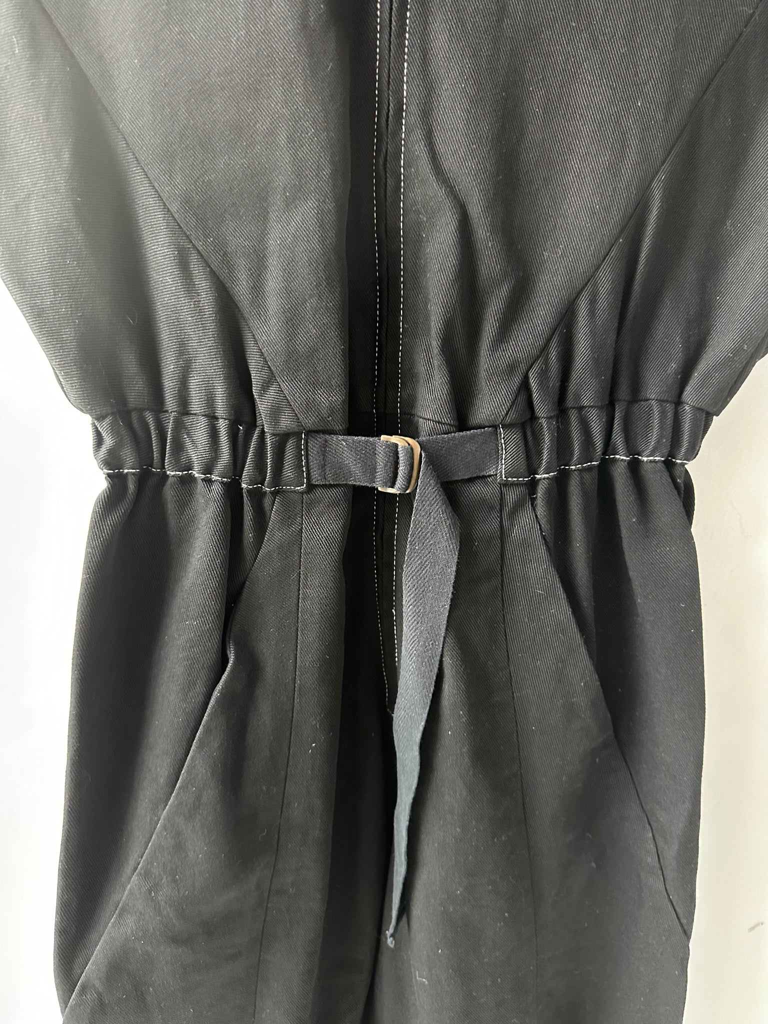 Sculpted and Cinched Black Cotton Jumpsuit