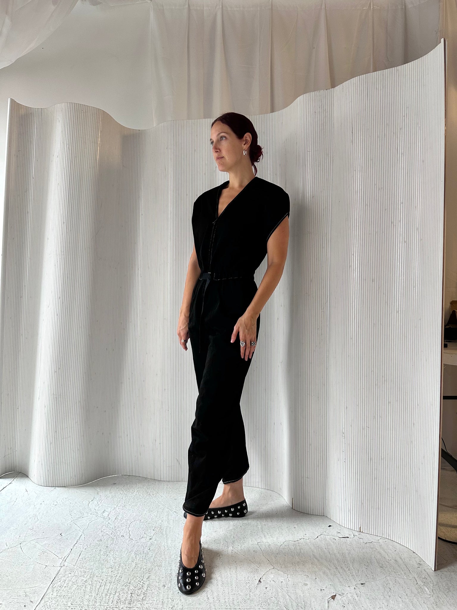 Sculpted and Cinched Black Cotton Jumpsuit