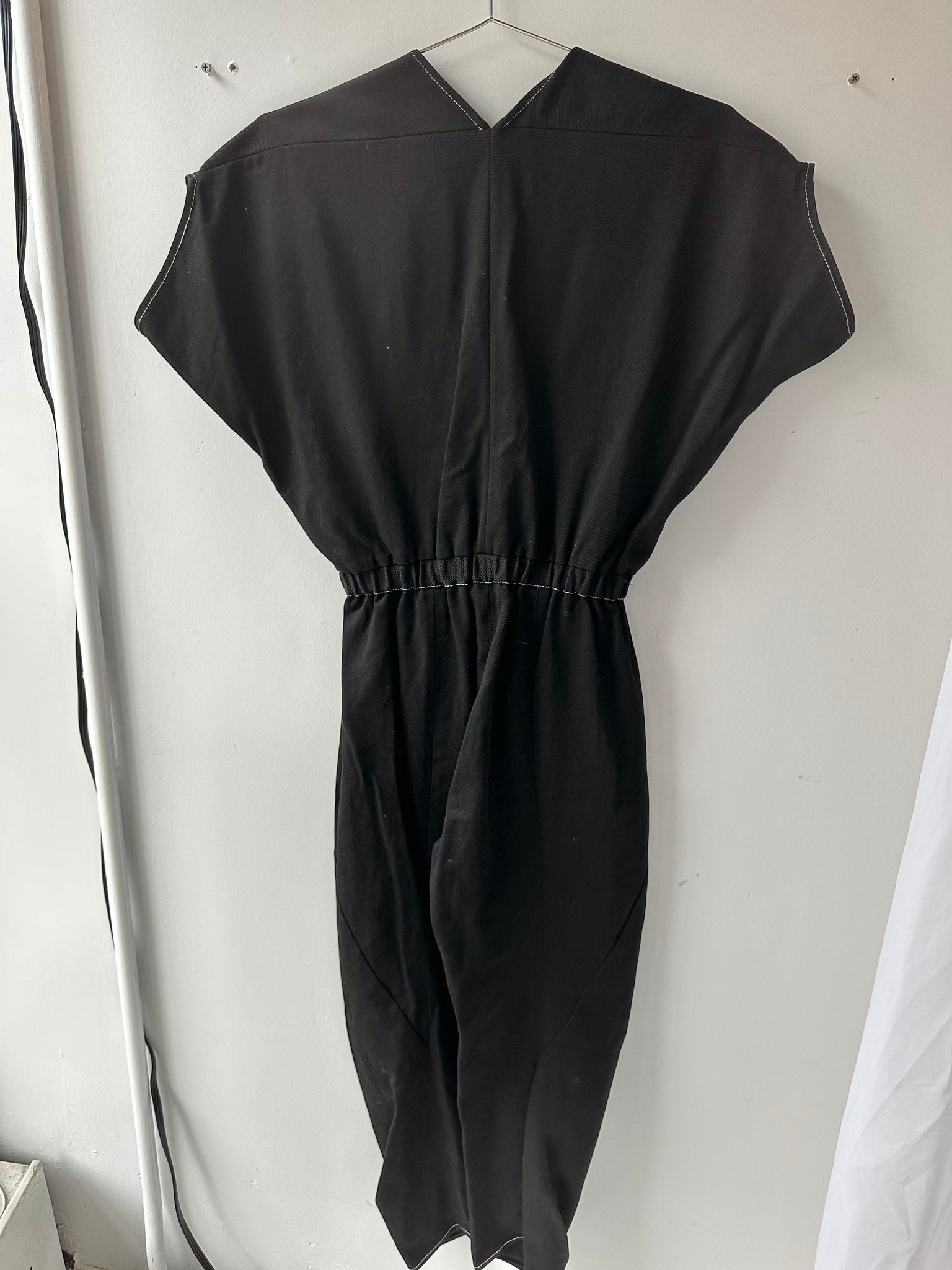 Sculpted and Cinched Black Cotton Jumpsuit