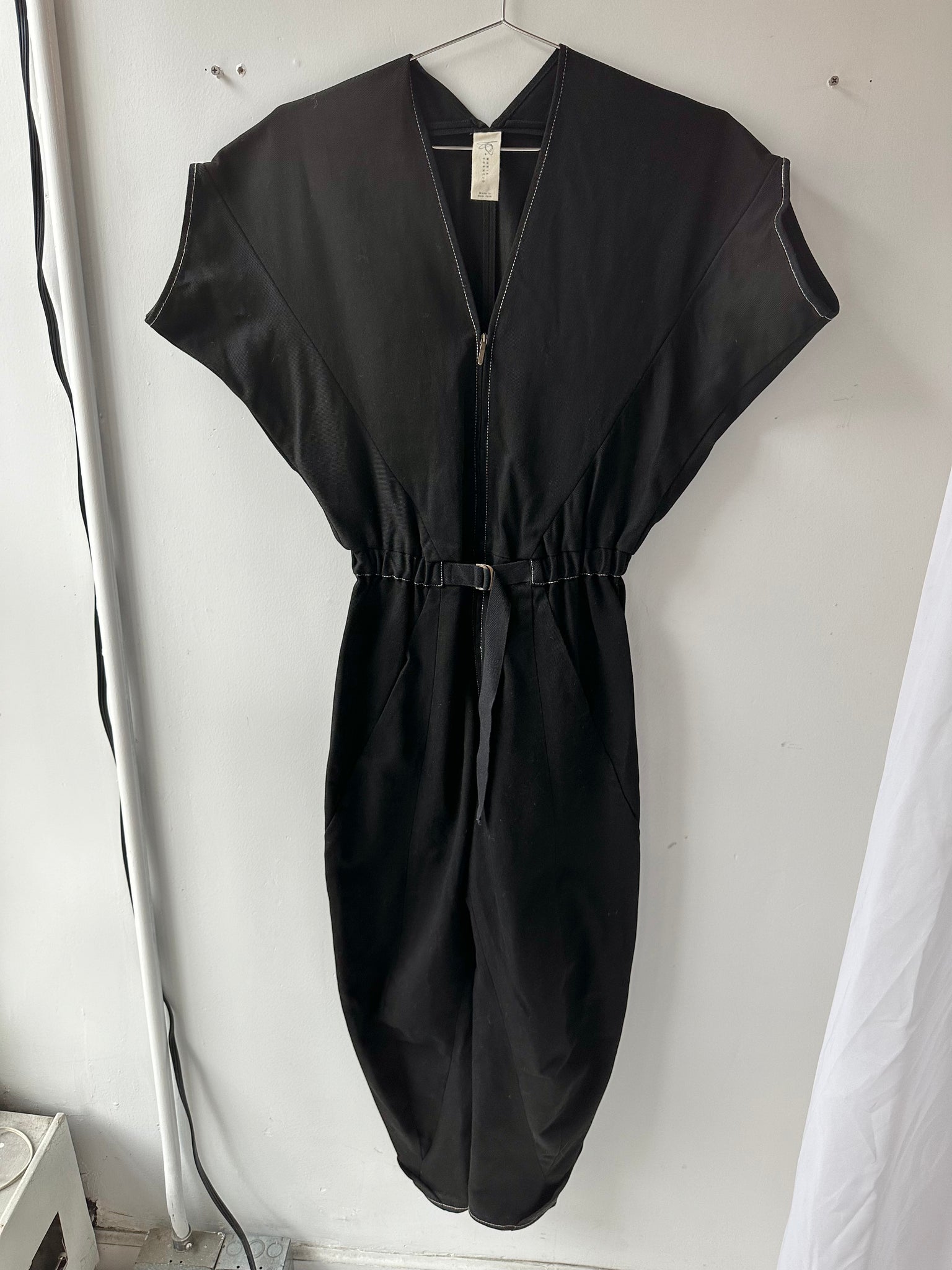 Sculpted and Cinched Black Cotton Jumpsuit