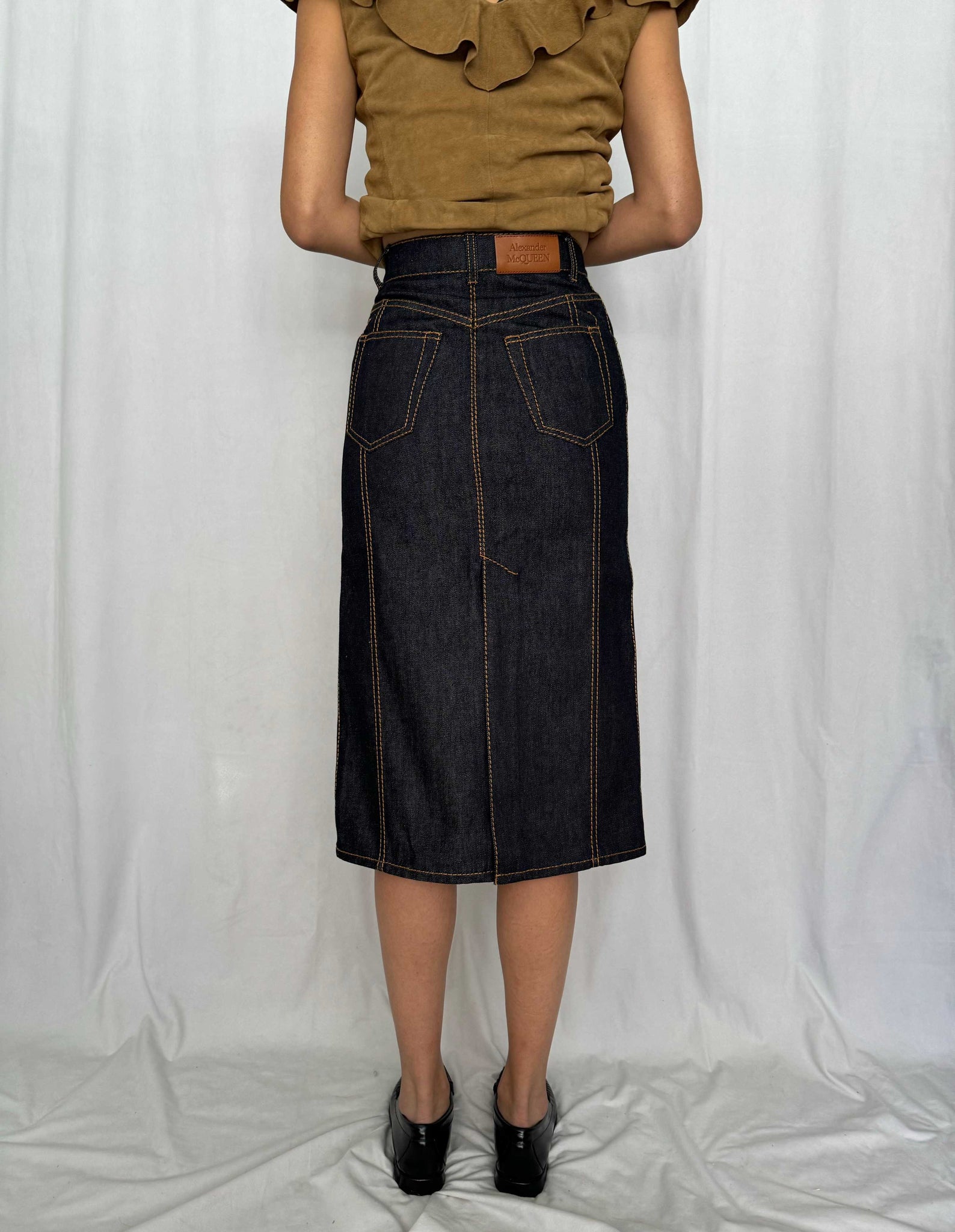 Alexander McQueen 2023 Denim Midi Skirt