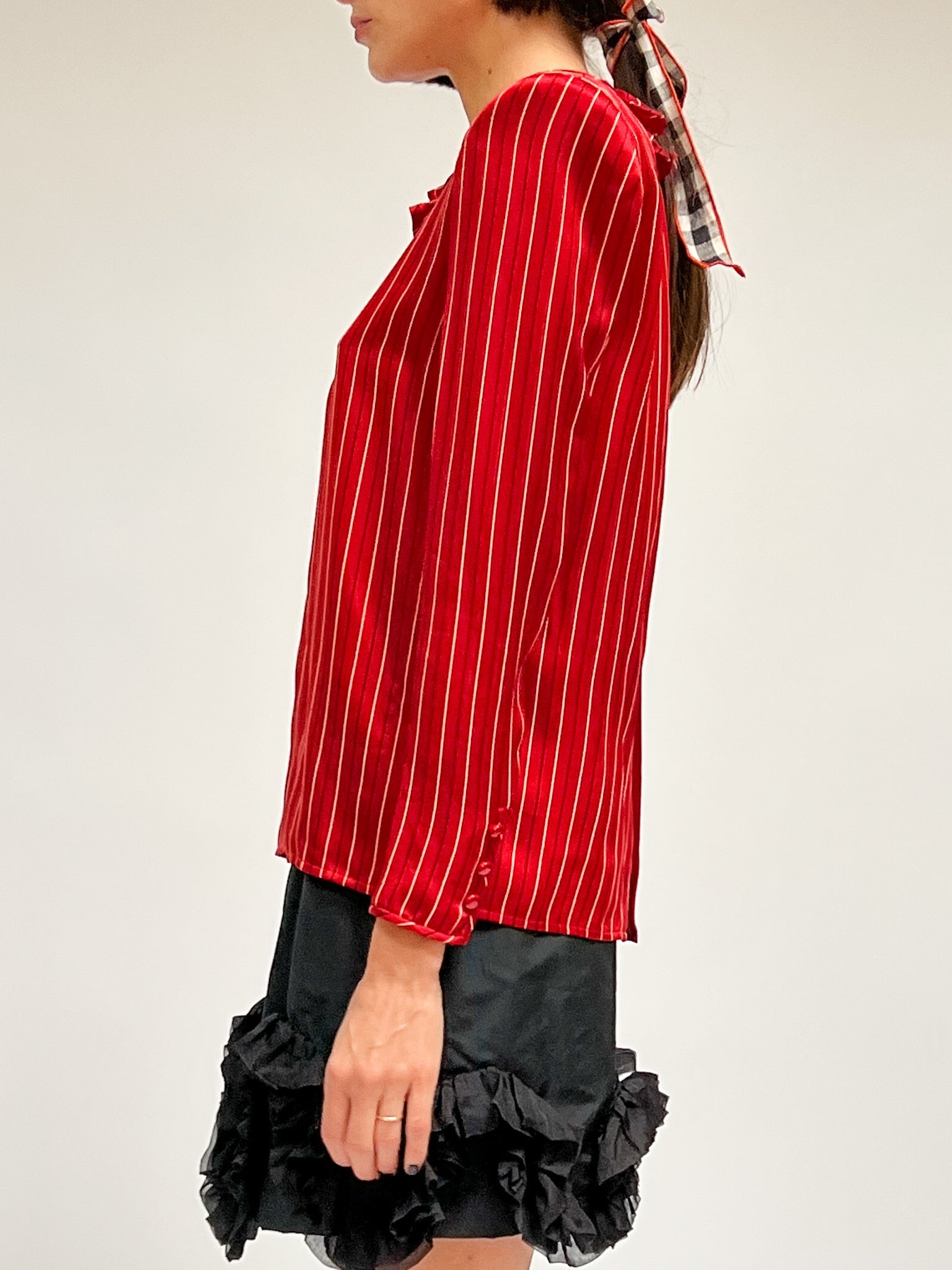 Valentino Red Silk Stripe Blouse