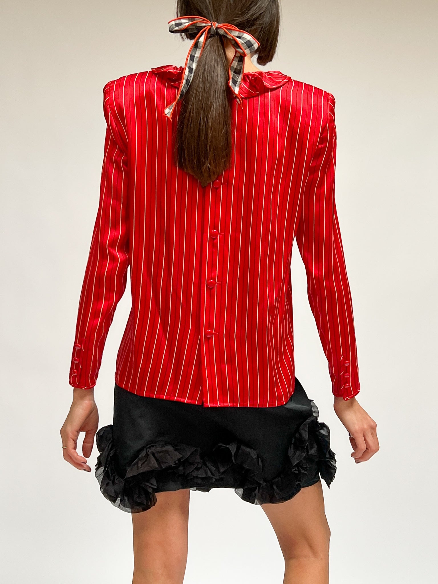 Valentino Red Silk Stripe Blouse