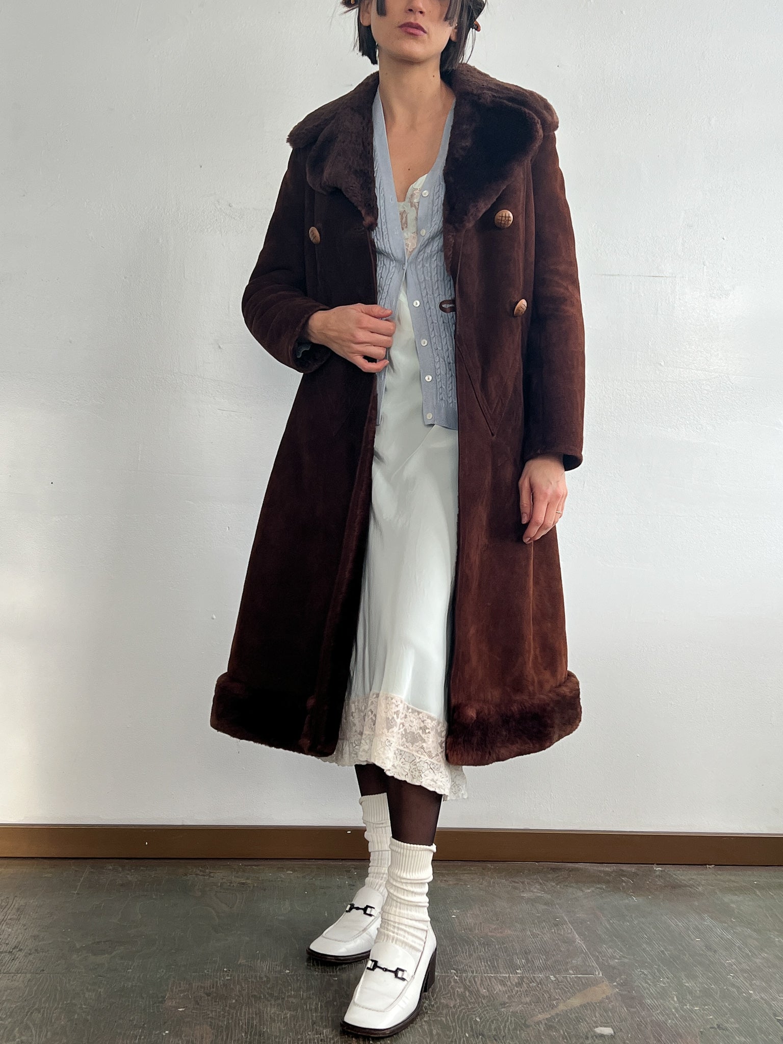 Chocolate Shearling Peacoat