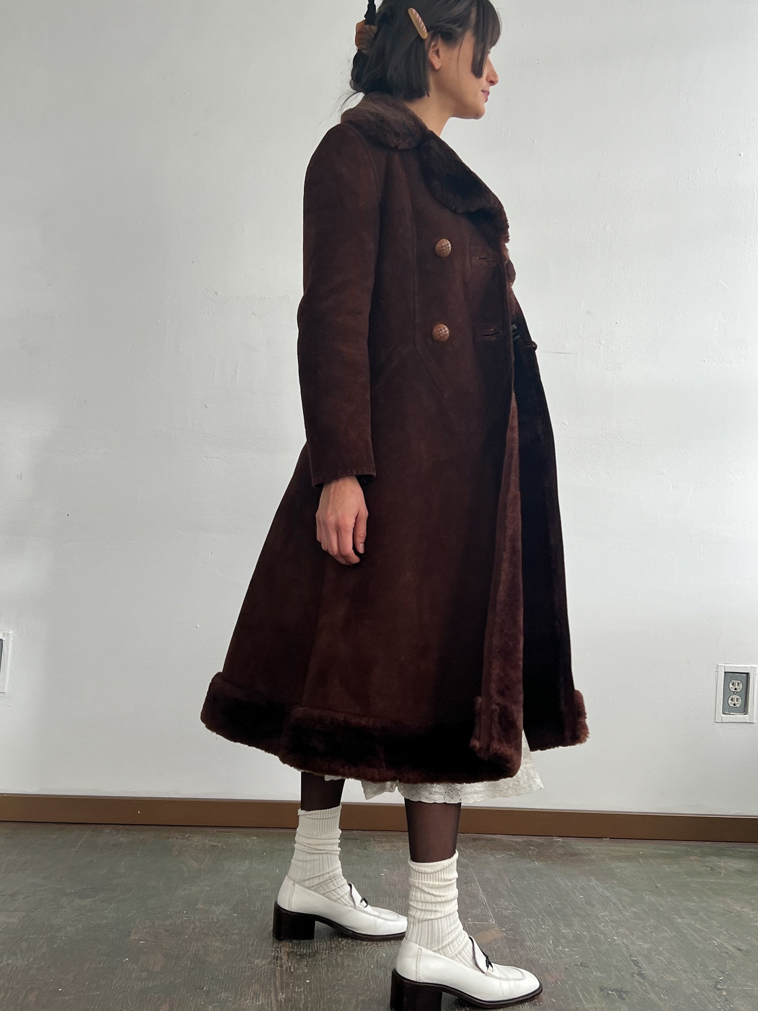 Chocolate Shearling Peacoat