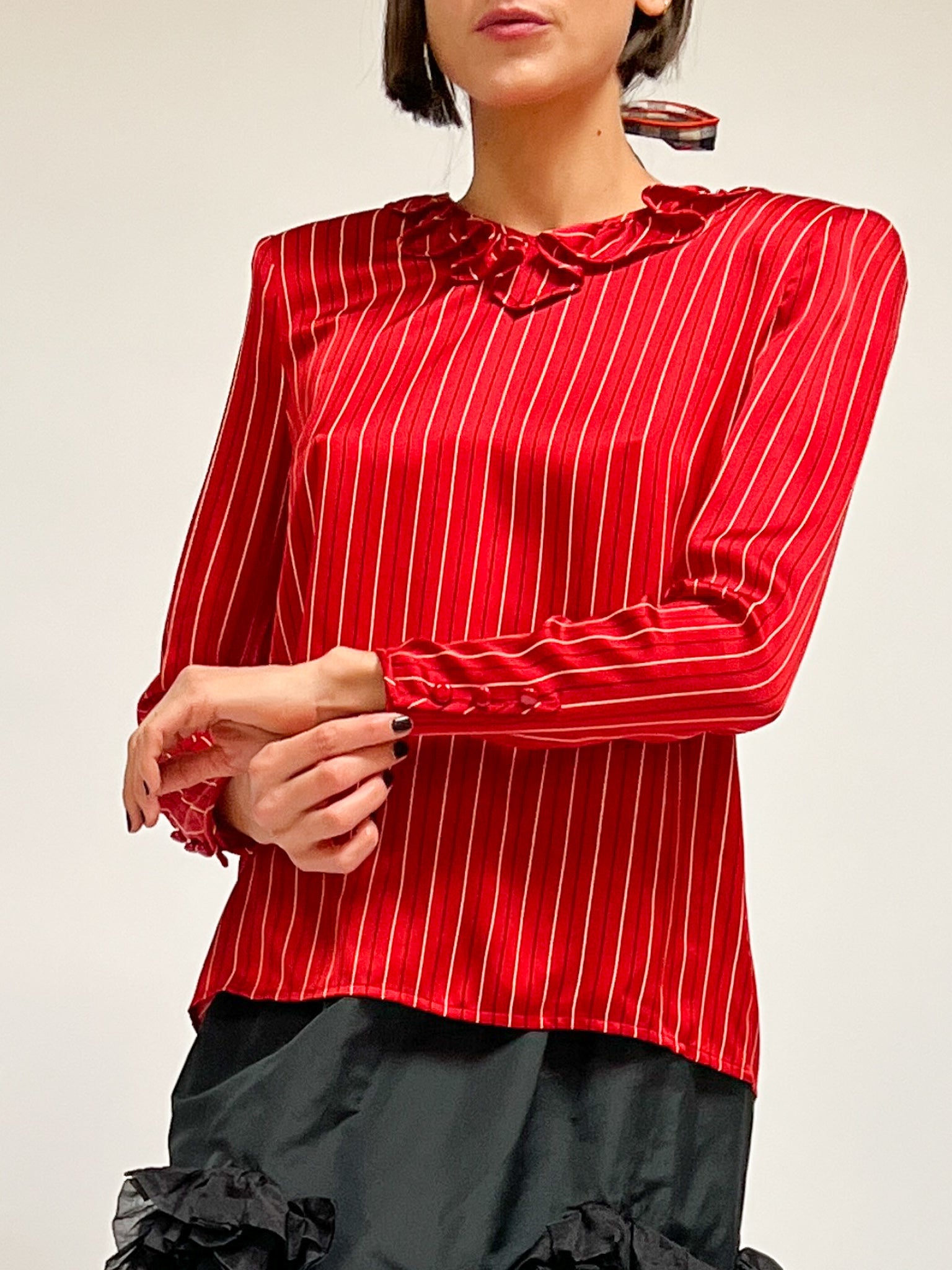 Valentino Red Silk Stripe Blouse